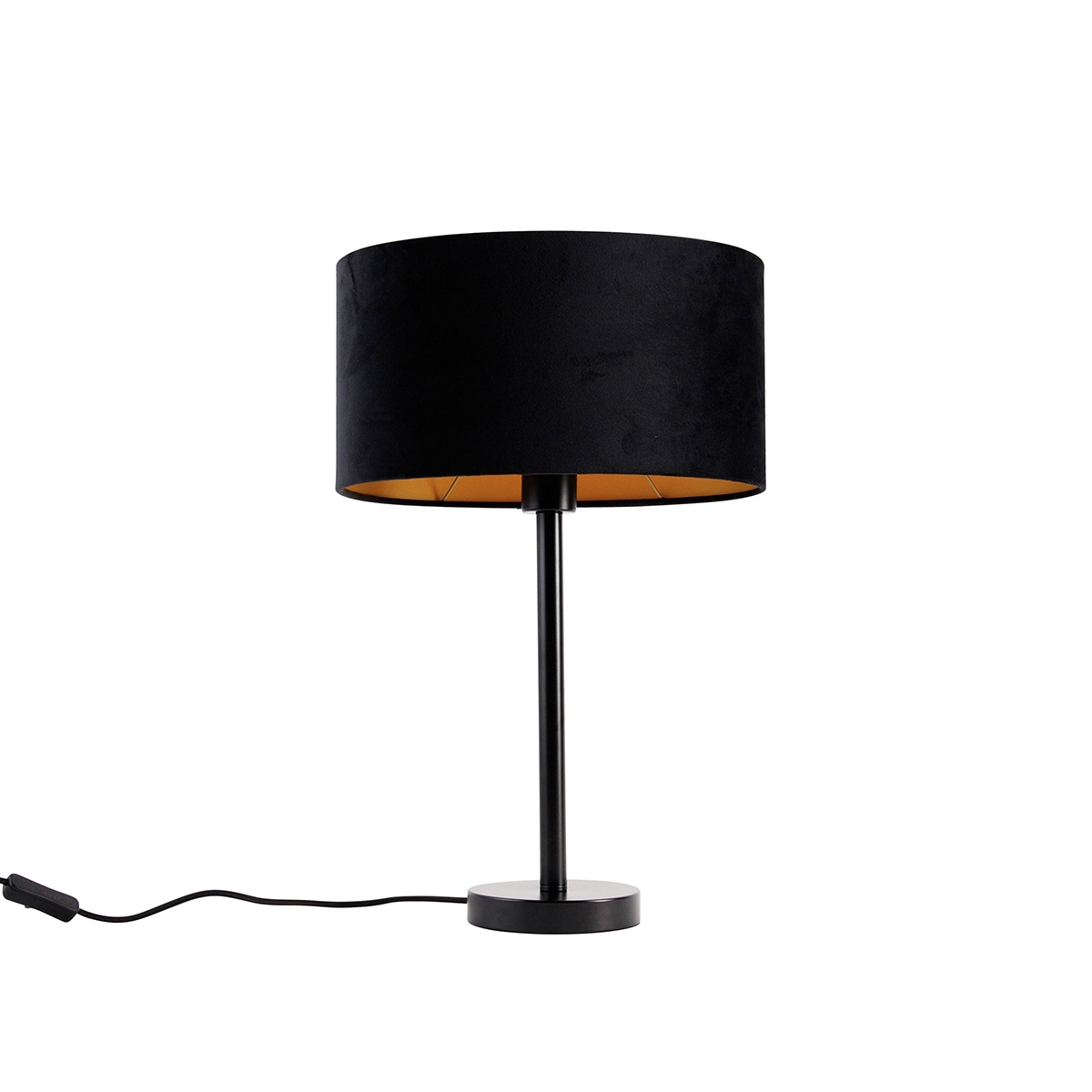 Lampă de masă neagră cu abajur oval din catifea neagră 35cm - Simplo
