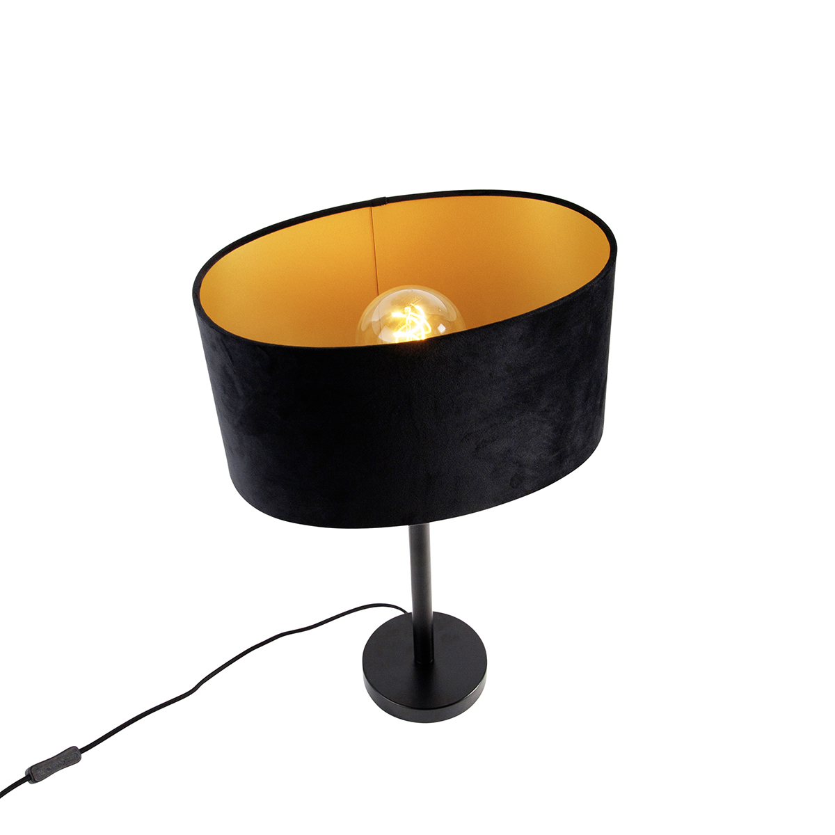 Lampada da Tavolo Nera con Paralume Ovale in Velluto Nero 35cm - Simplo