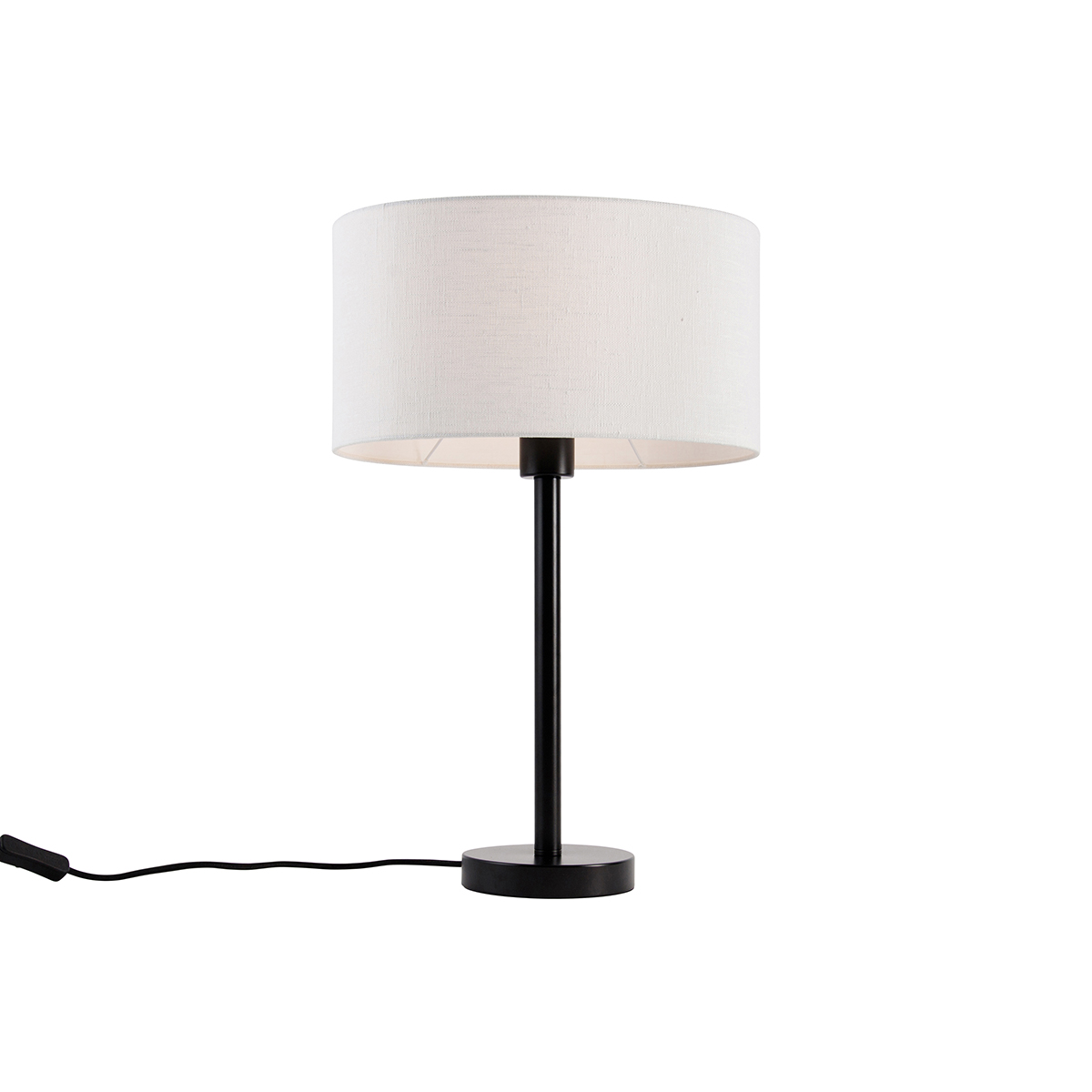 Lampă de masă neagră cu abajur oval din in alb 35cm - Simplo