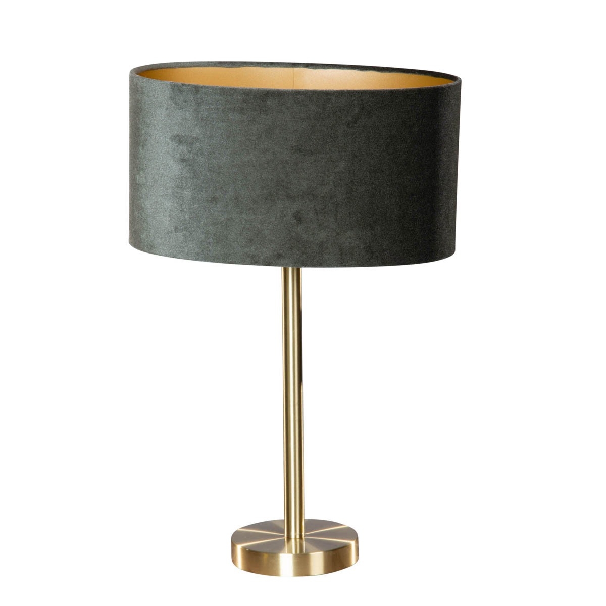 Stolová lampa mosadz s oválnym zamatovým tienidlom zelená 35 cm - Simplo