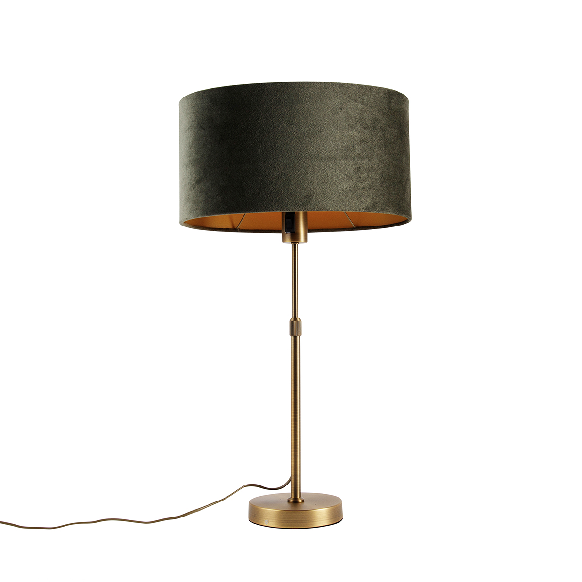 Bronz asztali lámpa ovális, zöld bársonyernyővel, 35 cm - Parte