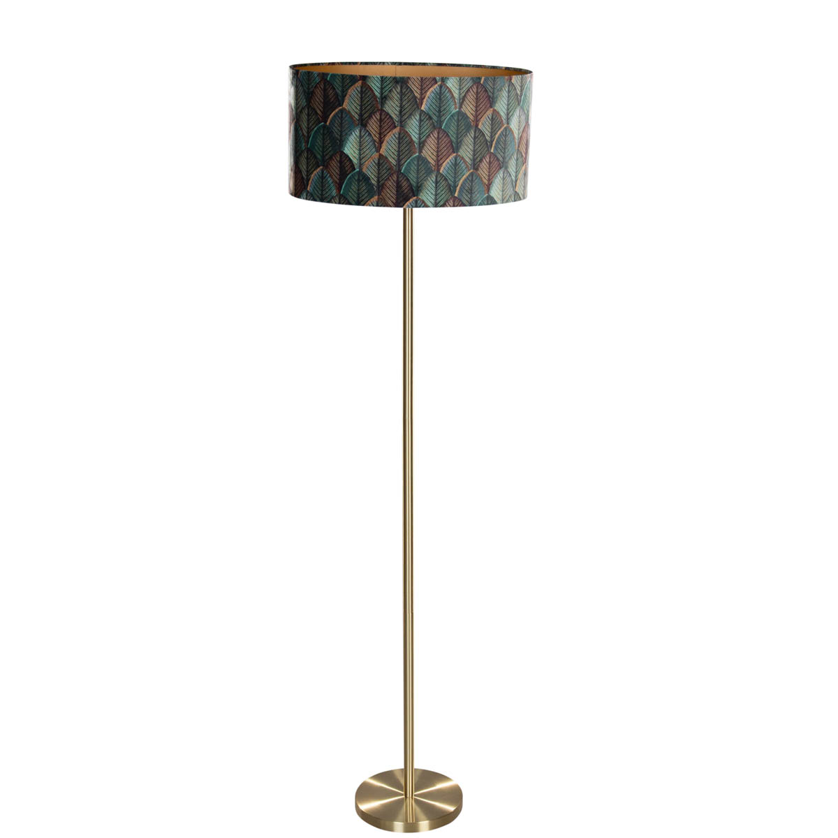 Lámpa sárgaréz ovális bársony lámpabúrával, levélmintás, 50 cm - Simplo