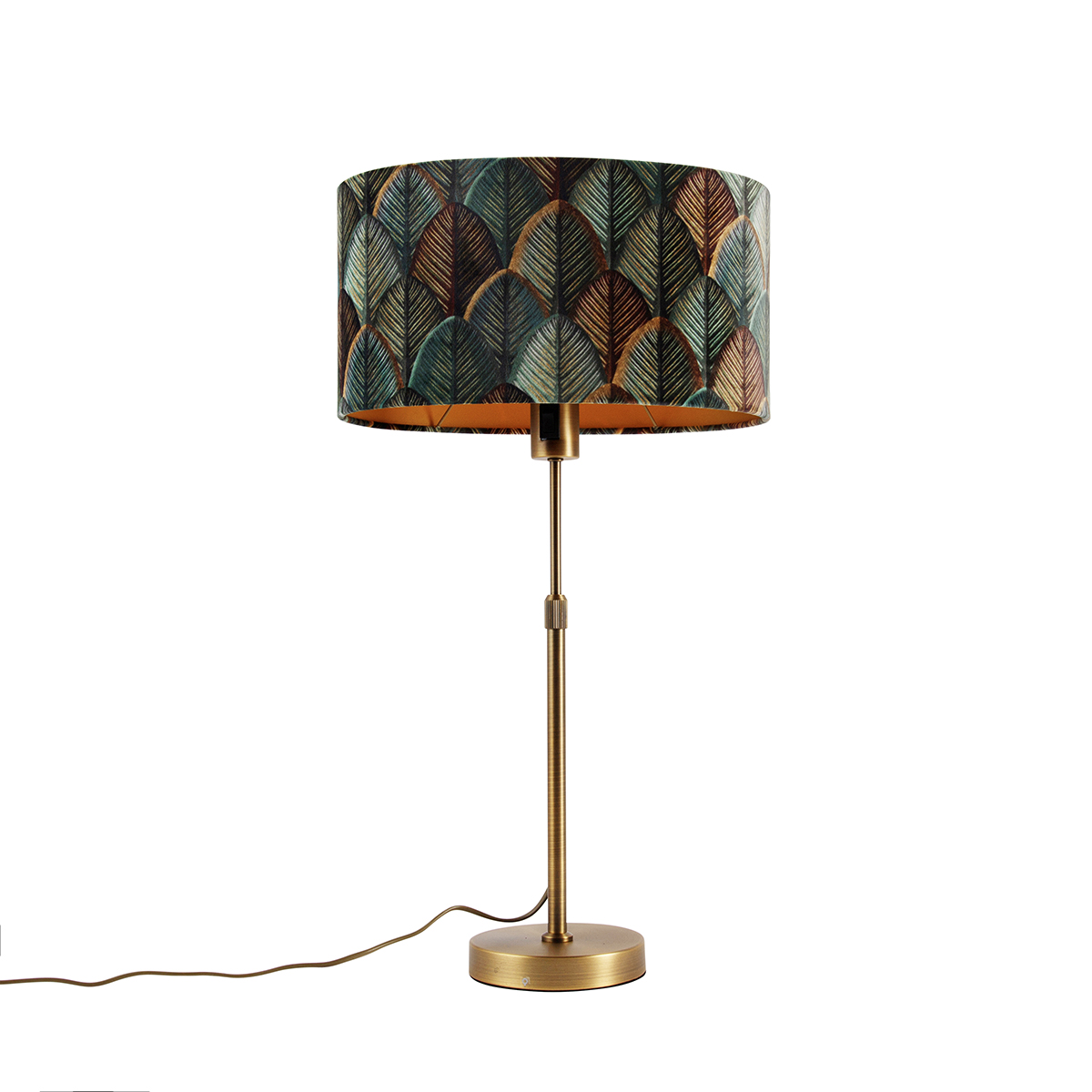 Lampă de masă bronz cu abajur oval din catifea cu design de frunze 35cm - Parte