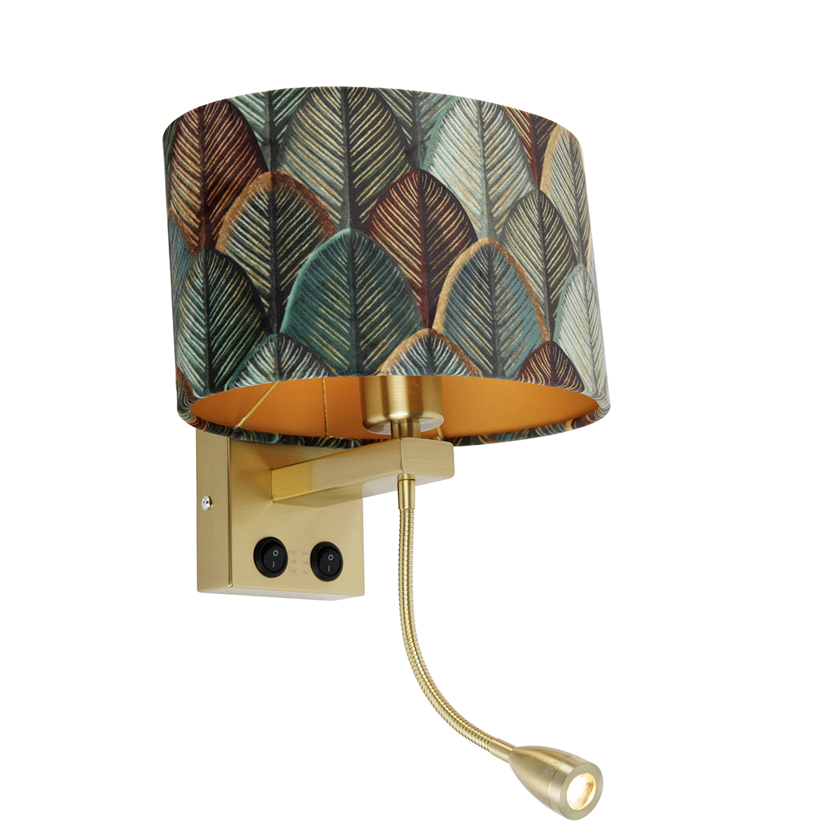 Nástenná lampa mosadz s oválnym zamatovým tienidlom s dizajnom listov 25 cm - Brescia Combi