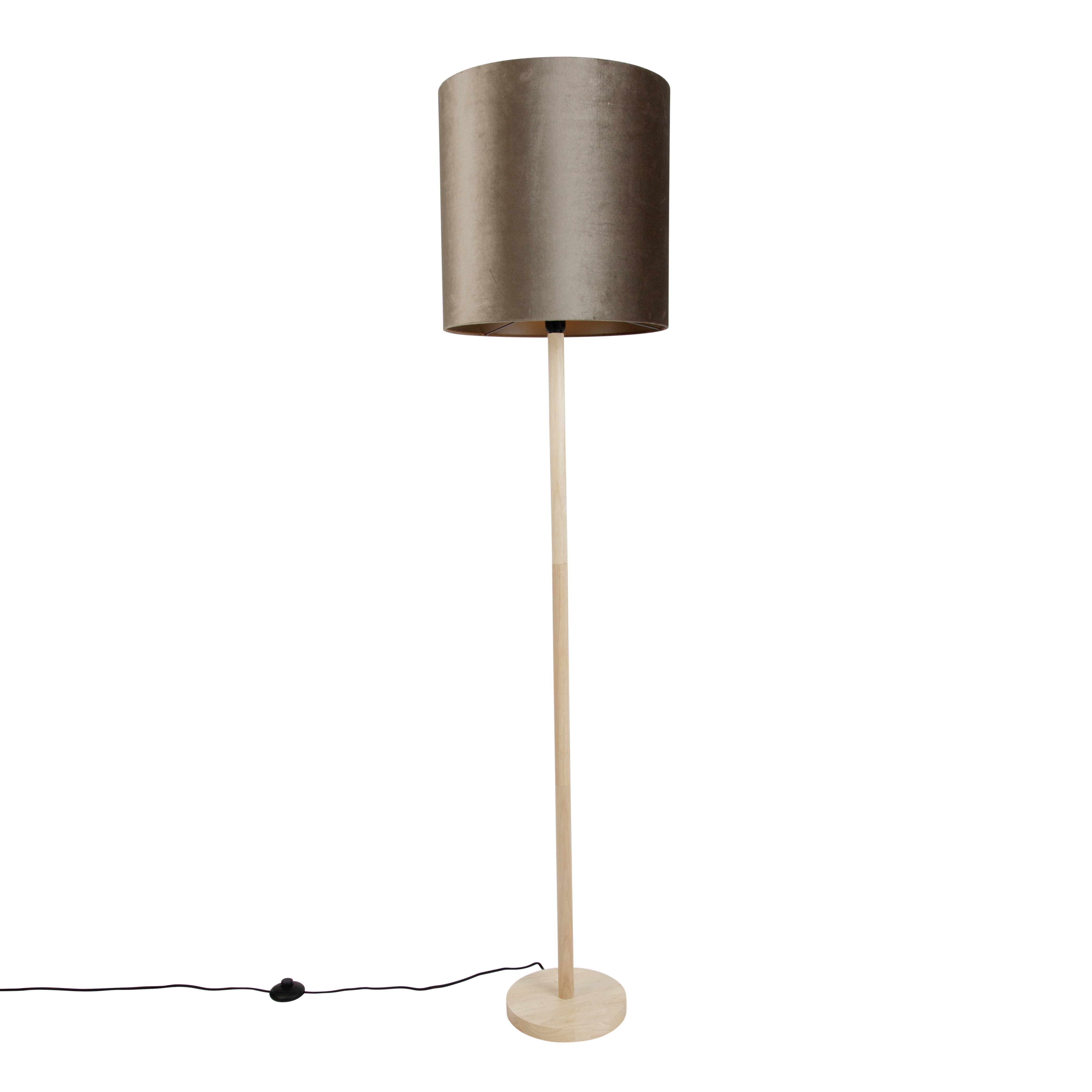 Dřevěná stojací lampa s béžovým sametovým stínidlem 40 cm - Mels