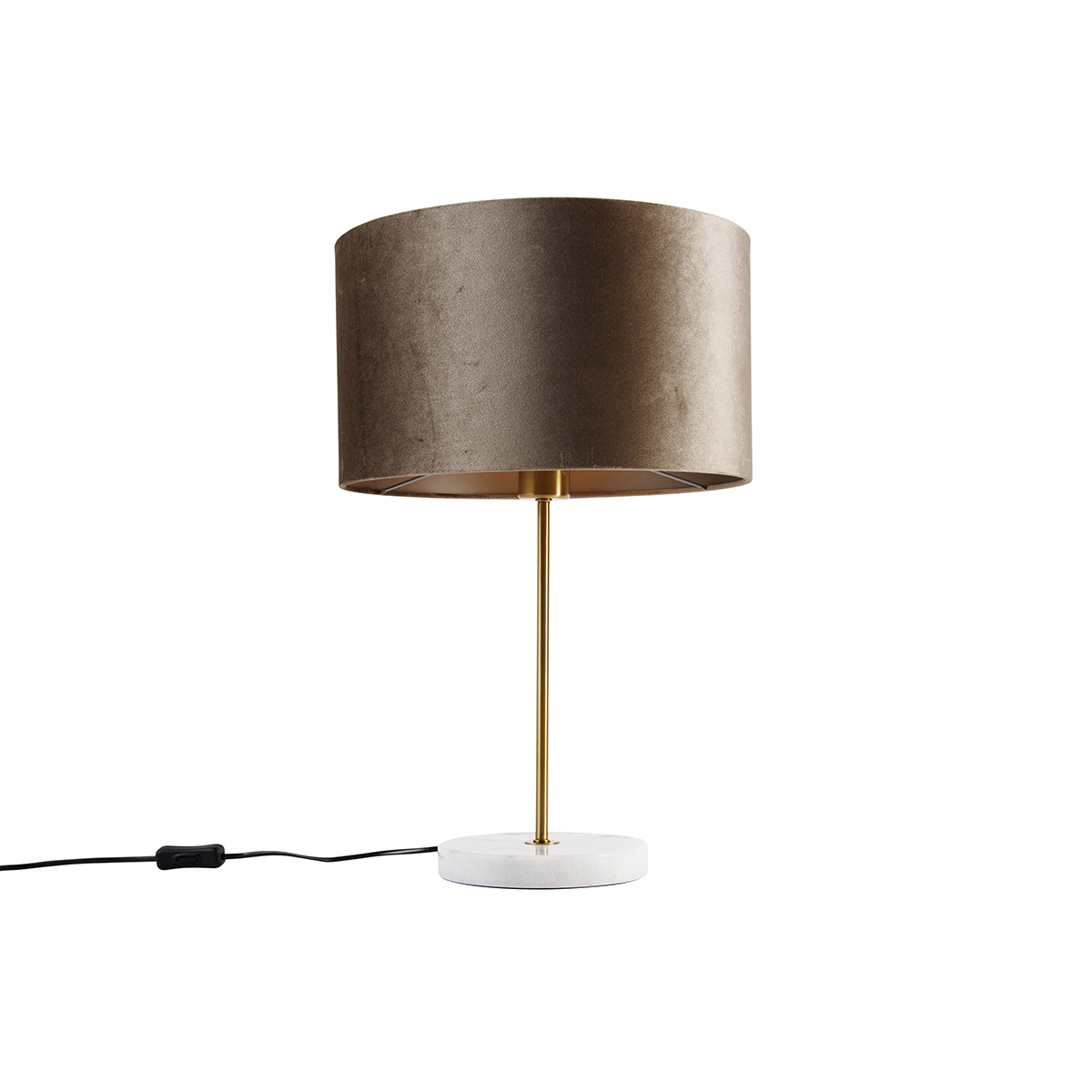 Lampă de masă din alamă cu abajur de catifea gri-maroniu 35 cm - Kaso