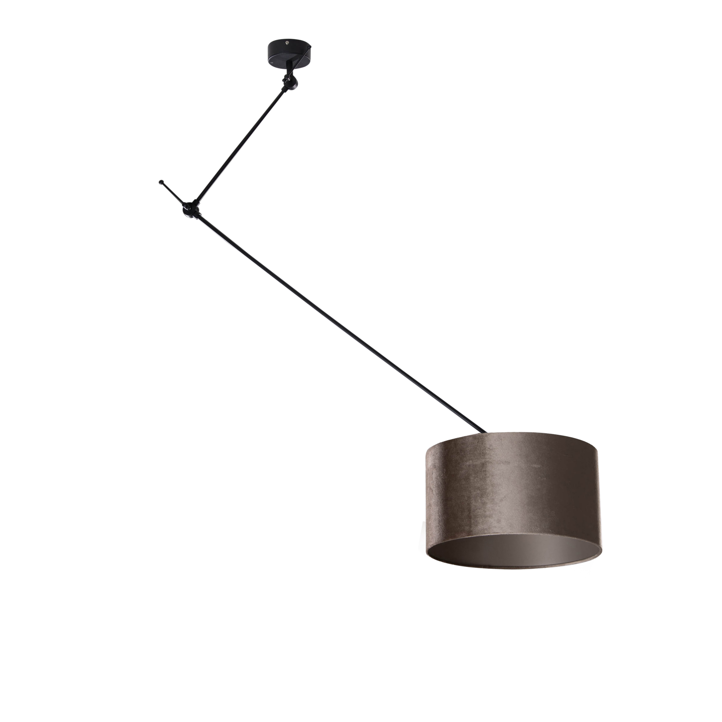Suspension noire avec abat-jour en velours taupe 35cm - Blitz