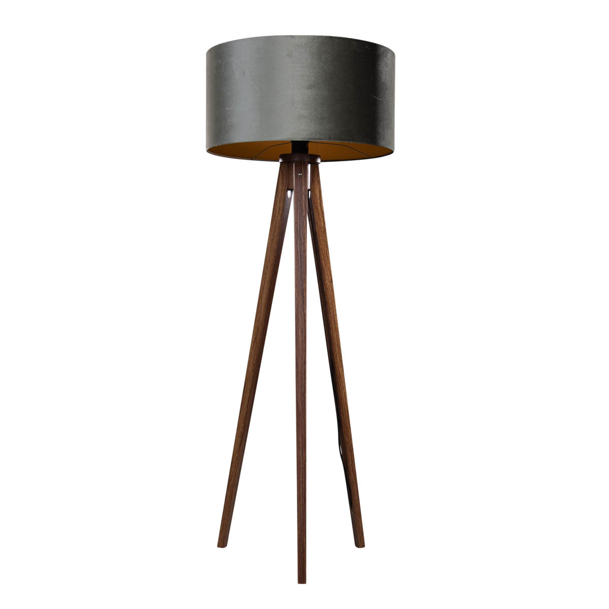 Háromlábú állólámpa diófa zöld bársony árnyékolóval 50 cm - Tripod Classic