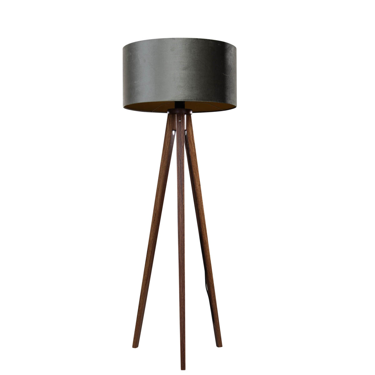 Lámpara de pie trípode madera nogal con pantalla terciopelo verde 50cm - Tripod Classic