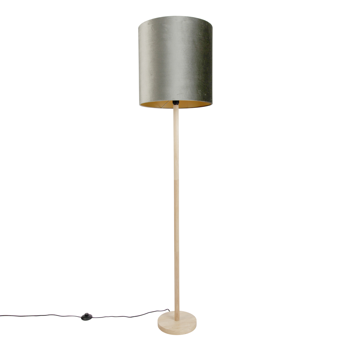 Dřevěná stojací lampa se zeleným sametovým stínidlem 40 cm - Mels