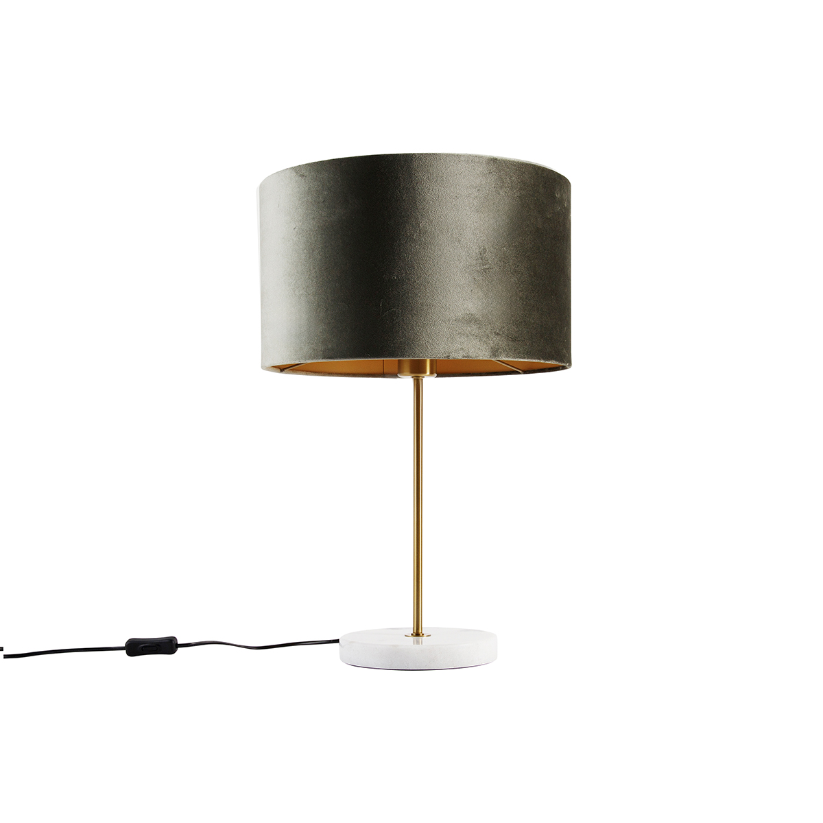 Lampă de masă alamă cu abajur de catifea verde 35cm - Kaso