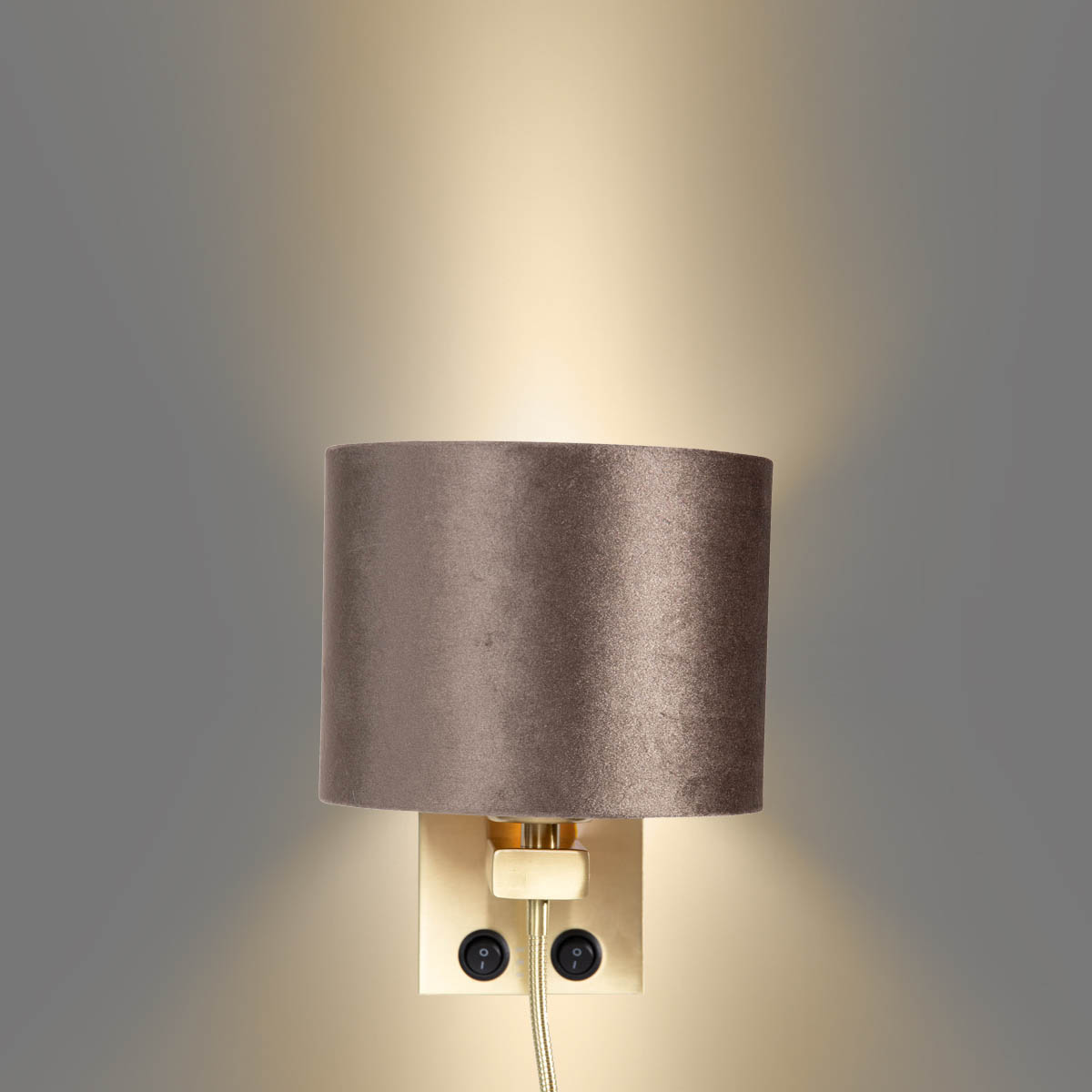 Lámpara de pared bronce con pantalla de terciopelo marrón 18cm - Brescia