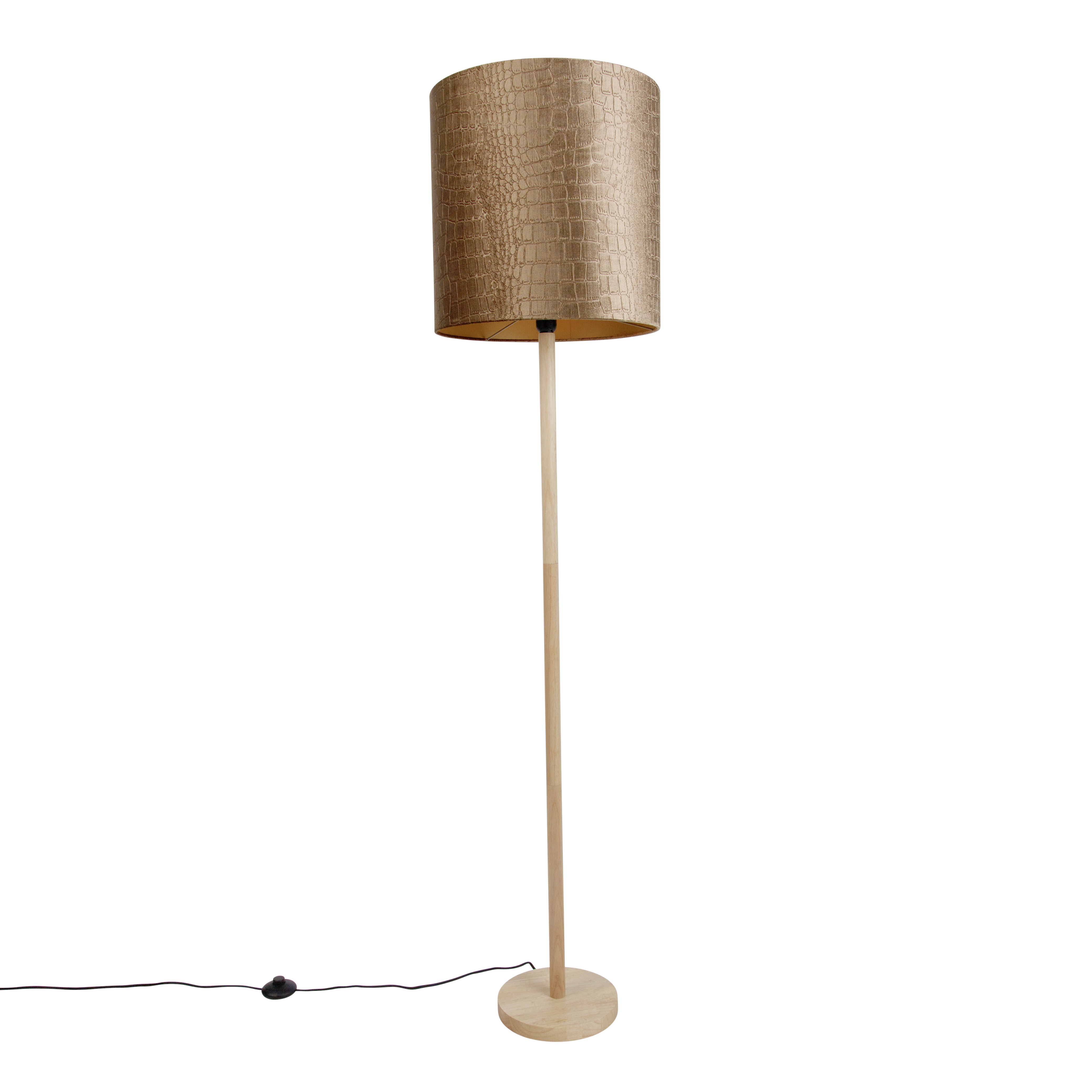 Dřevěná stojací lampa se sametovým stínidlem s krokodýlím vzorem 40 cm - Mels