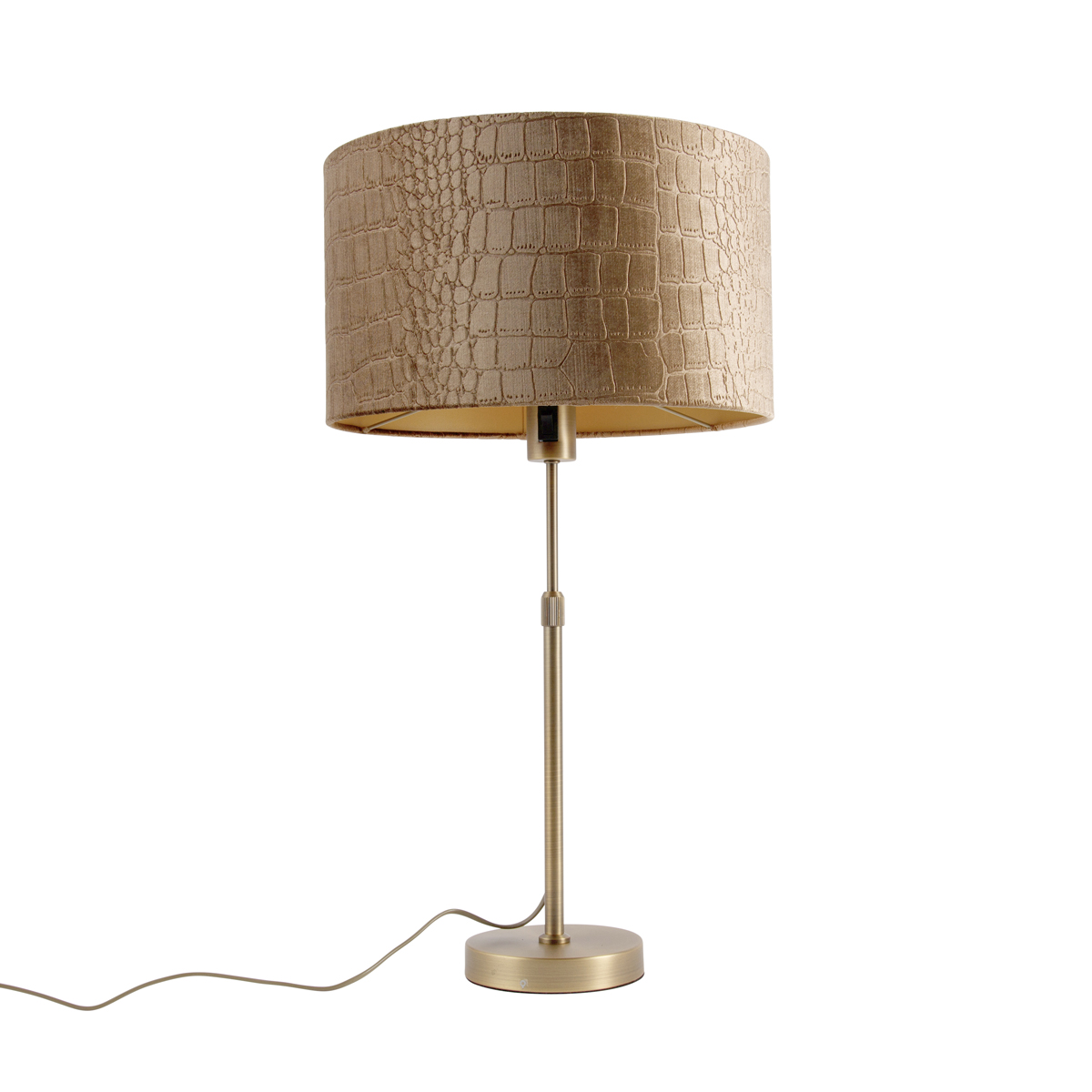 Bronz asztali lámpa krokodilbőr hatású bársonyernyővel 35 cm - Parte