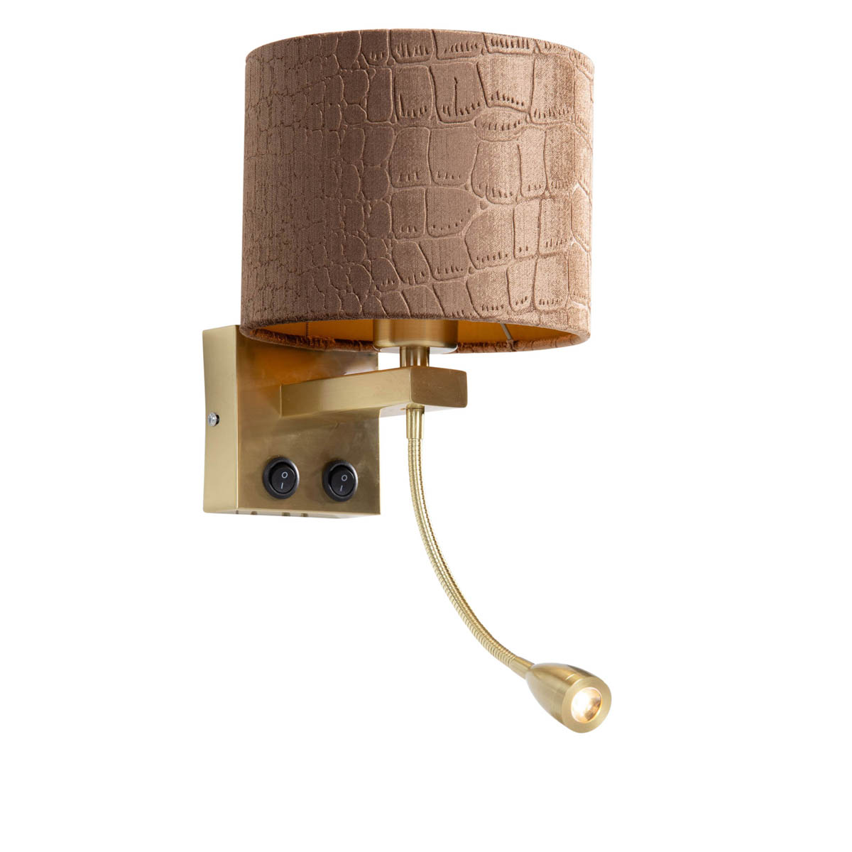 Vegglampe bronse med fløyels skjerm krokodille design 18cm - Brescia