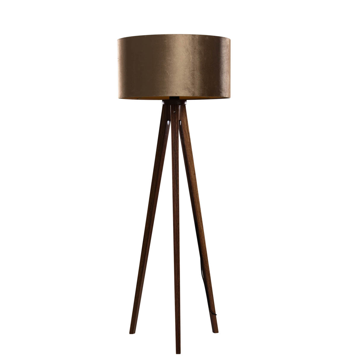 Háromlábú állólámpa diófa talppal és bronz bársony lámpabúrával 50 cm - Tripod Classic
