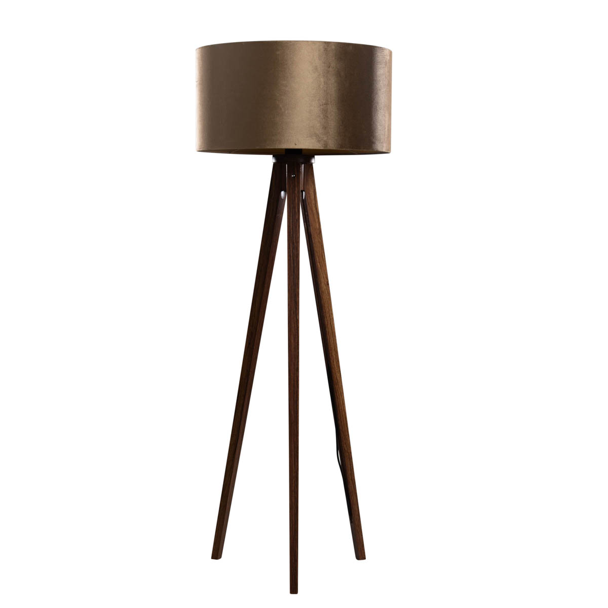 Lampada da terra a treppiede in legno di noce con paralume in velluto bronzo 50 cm - Tripod Classic
