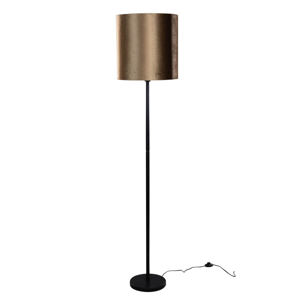 Stojacia lampa čierna s plyšovým tienidlom bronz 40 cm - Simplo