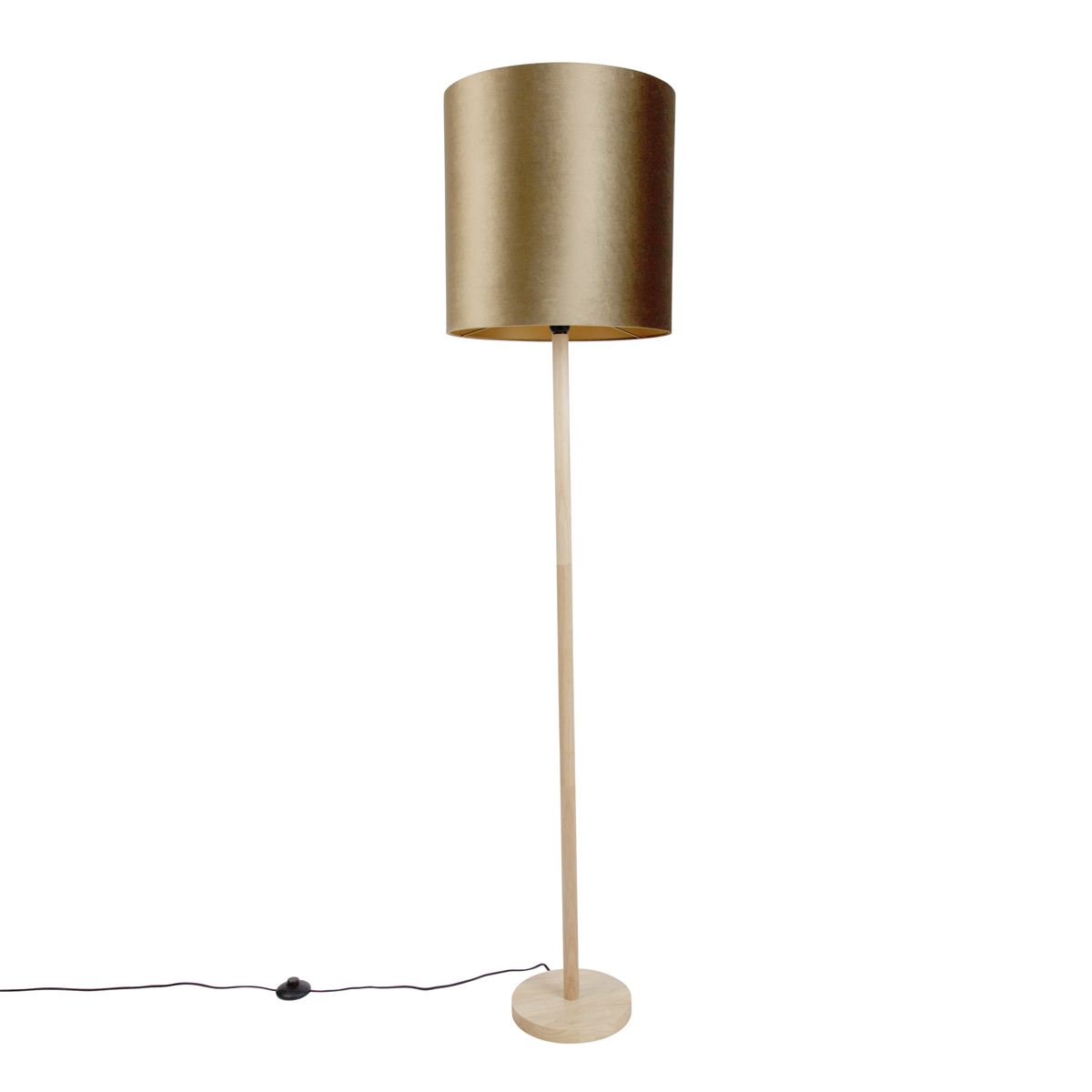 Dřevěná stojací lampa s bronzovým sametovým stínidlem 40 cm - Mels