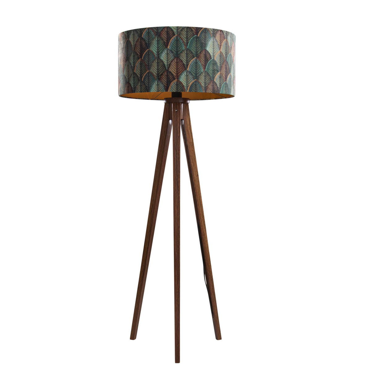 Diófa állólámpa bársony lámpabúrával, levélmintás, 50 cm - Tripod Classic