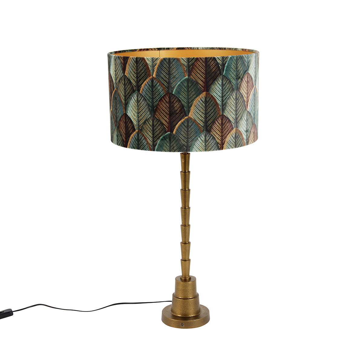 Stolová lampa bronzová s velúrovým tienidlom s dizajnom listov a zlatým vnútorným priestorom - Pisos Stolová lampa bronzová s velúrovým tienidlom s dizajnom listov a zlatým vnútorným priestorom - Pisos