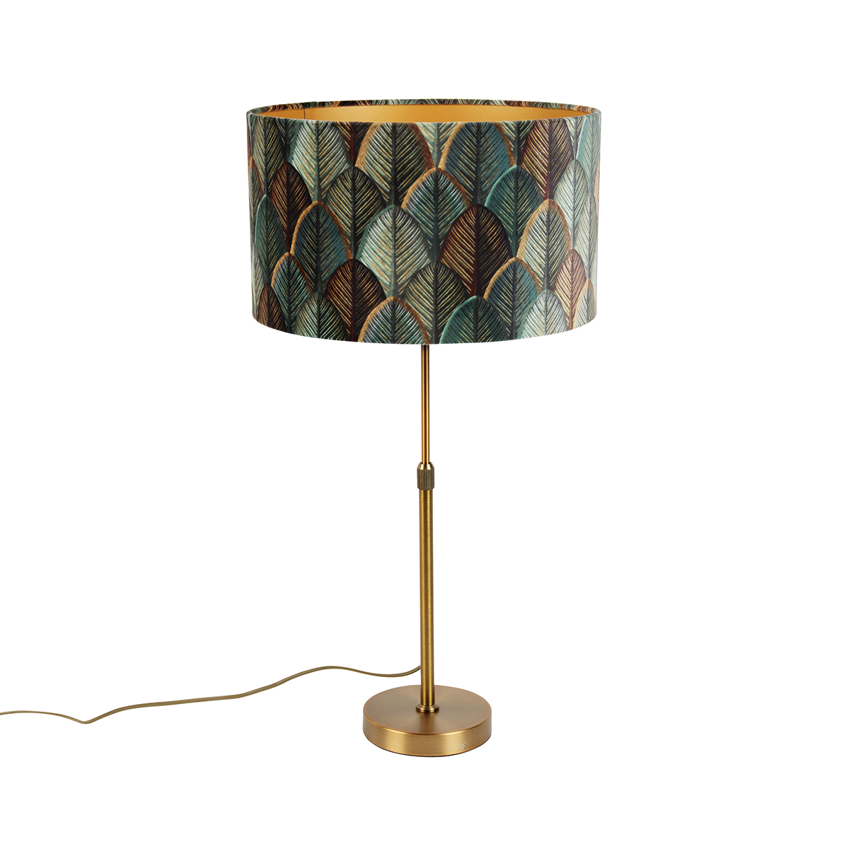 Lampă de masă bronz cu abajur din velur cu design frunze și interior auriu - Parte