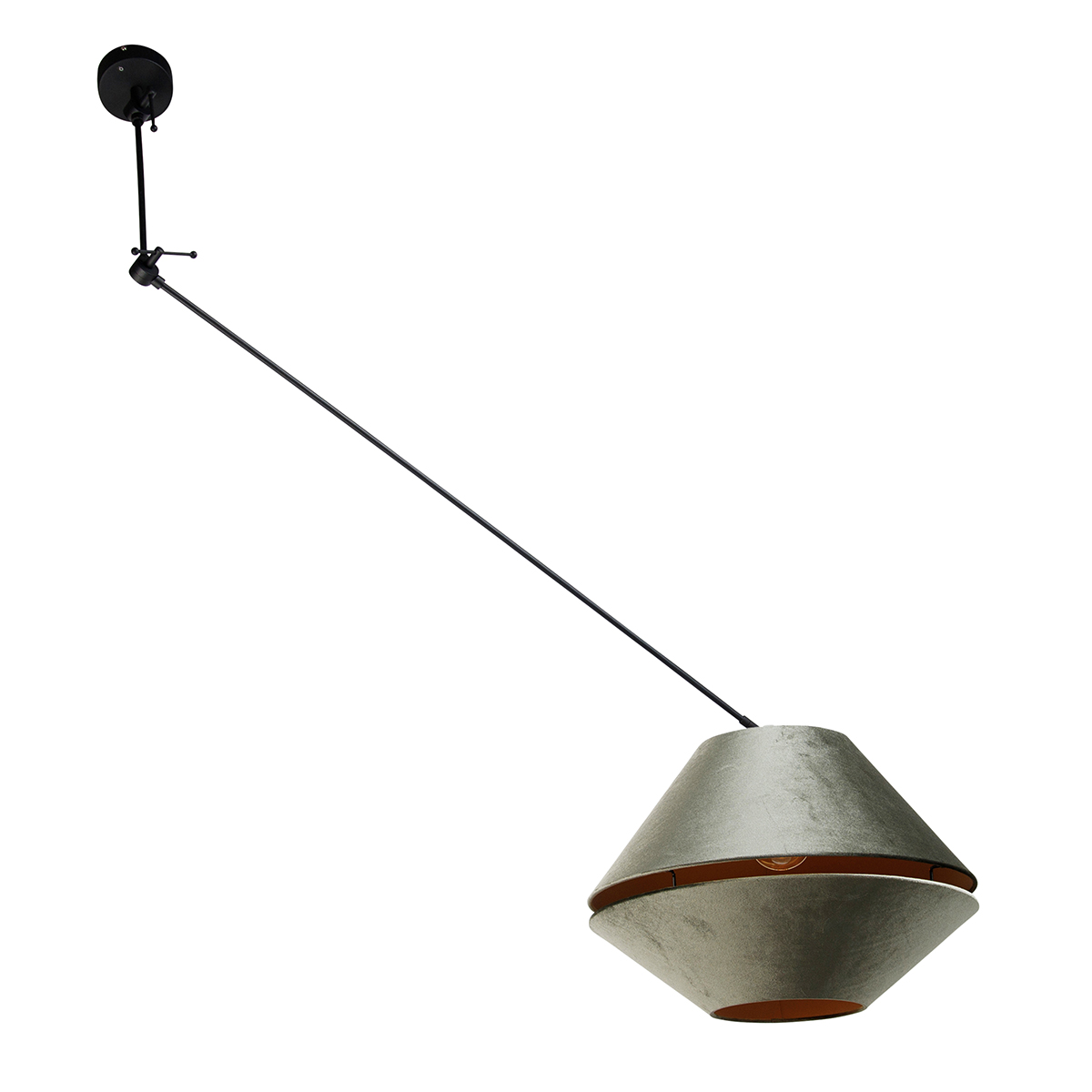 Lampă Pandantiv Negru cu Abajur Dublu din Catifea Verde cu Interior Auriu - Blitz