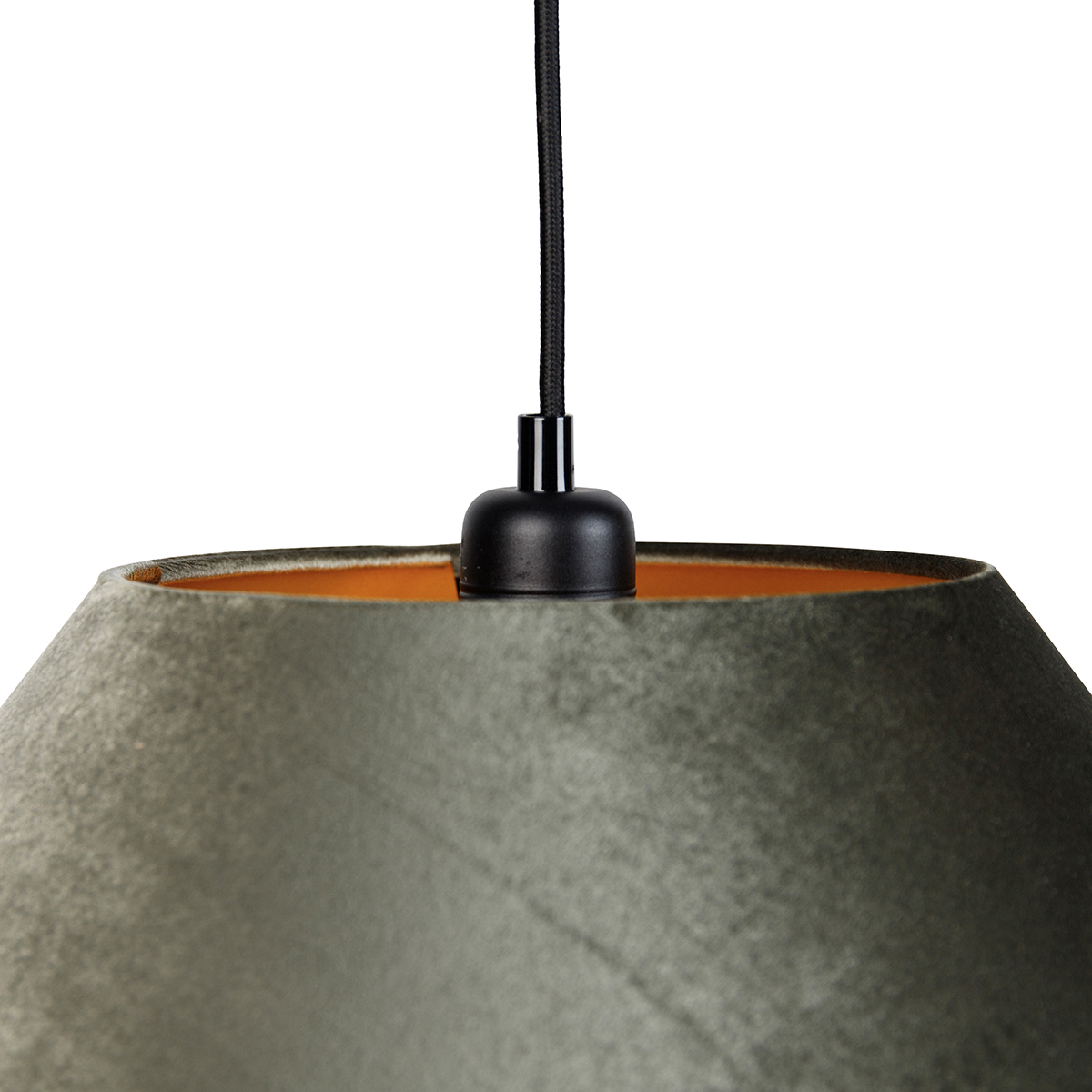 Lampada a sospensione nera con doppio paralume in velluto verde con interno dorato 2 luci - Cava Luxe