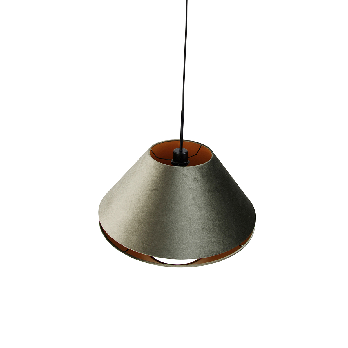 Lampada a sospensione nera con doppio paralume in velluto verde e interno oro - Combi 1