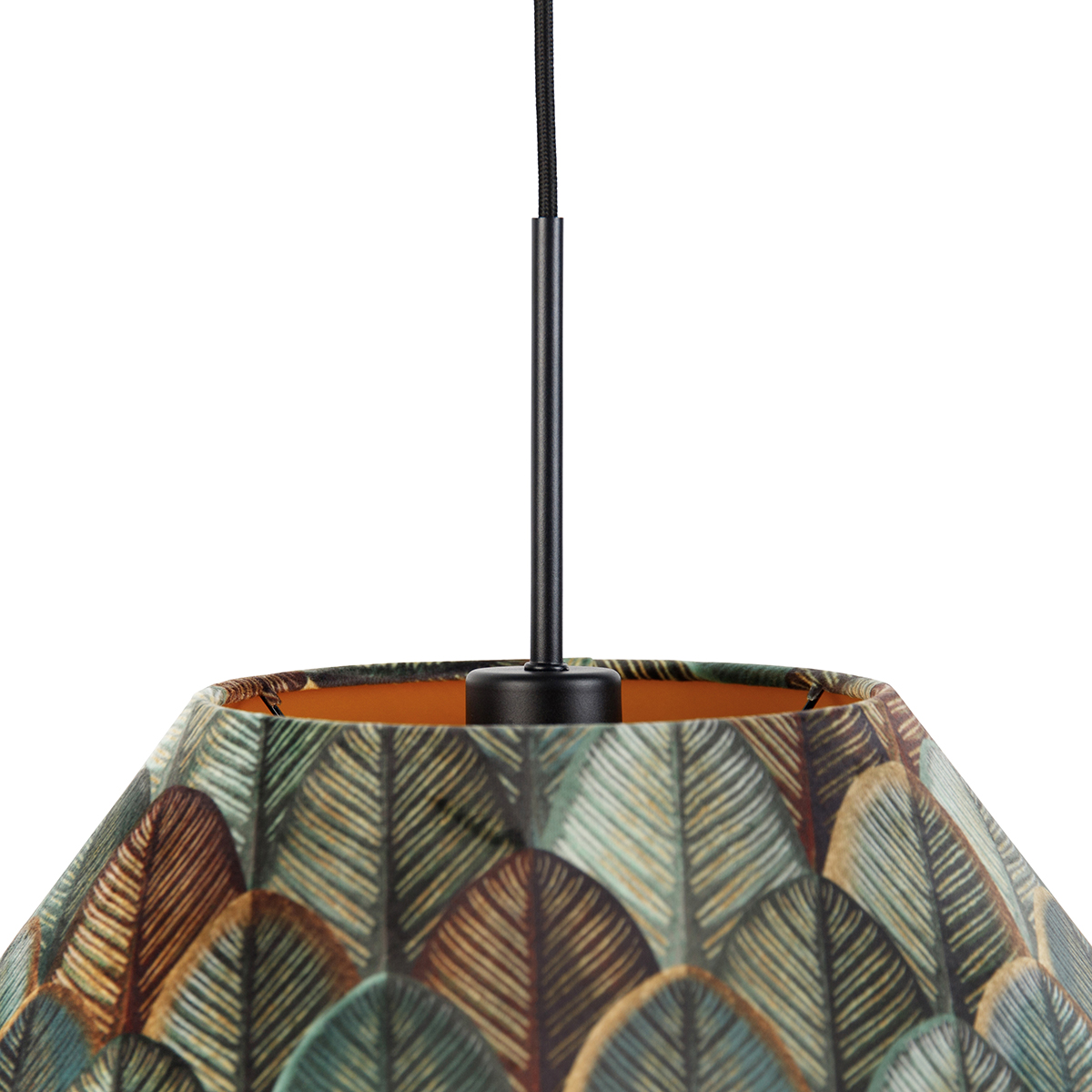 Lámpara colgante negra con doble pantalla de terciopelo, diseño de hojas y beige - Combi 1