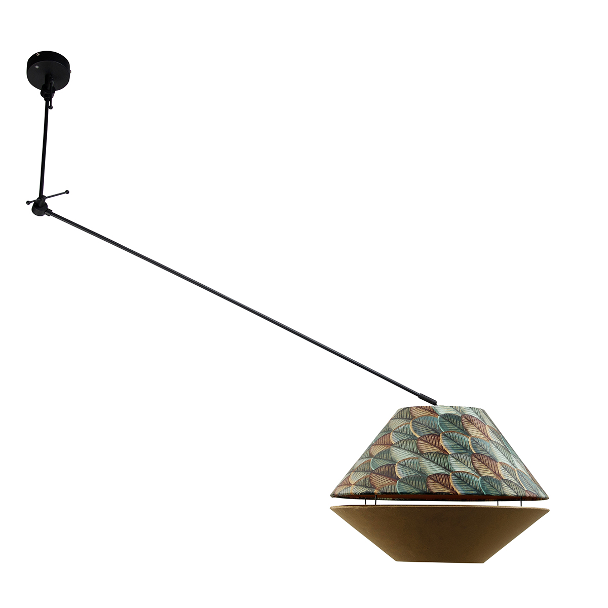 Lampă Pandantiv Negru cu Abajur Dublu din Catifea Design Frunze și Bej - Blitz