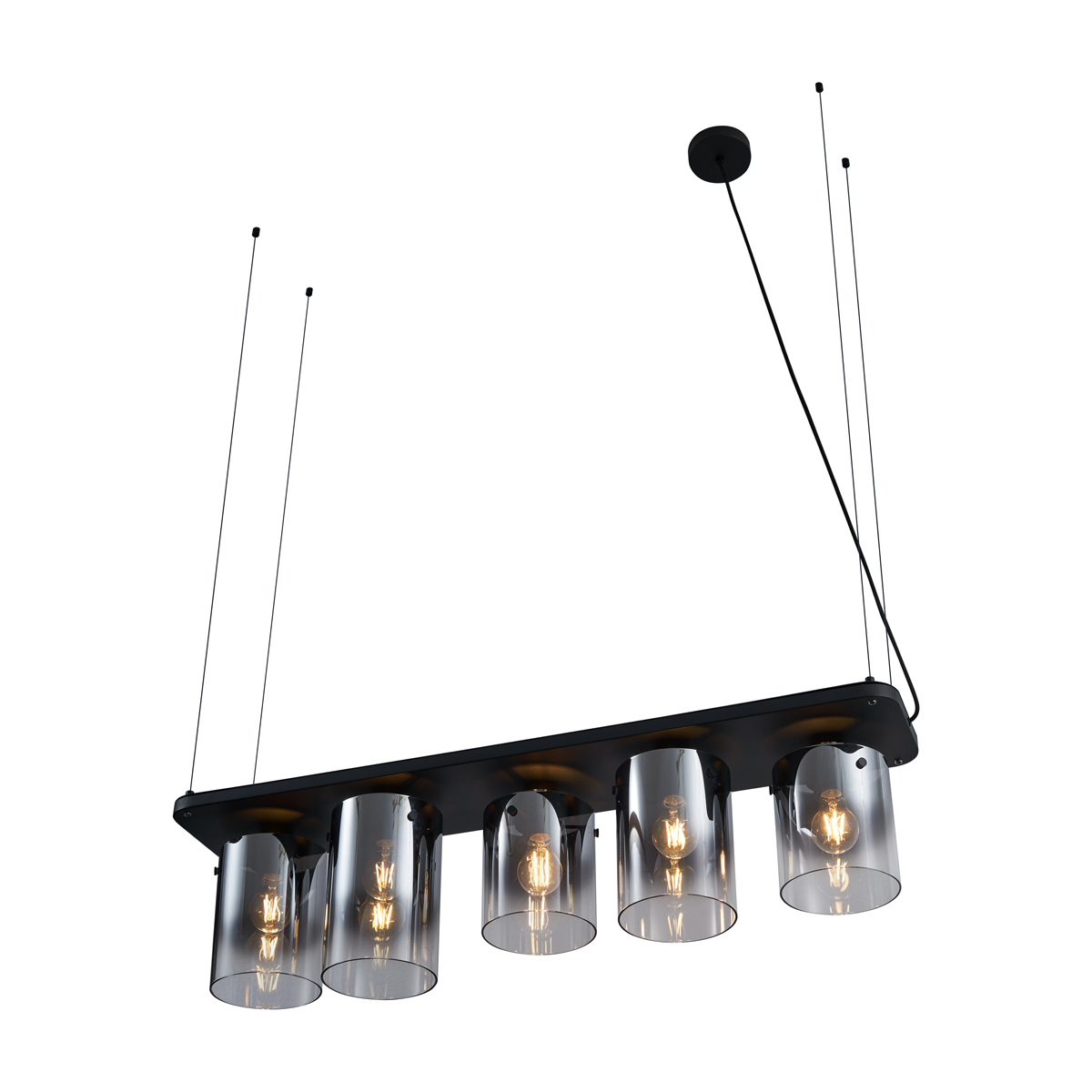Lampada a sospensione moderna nera con vetro fumé 5 luci - Hybrid