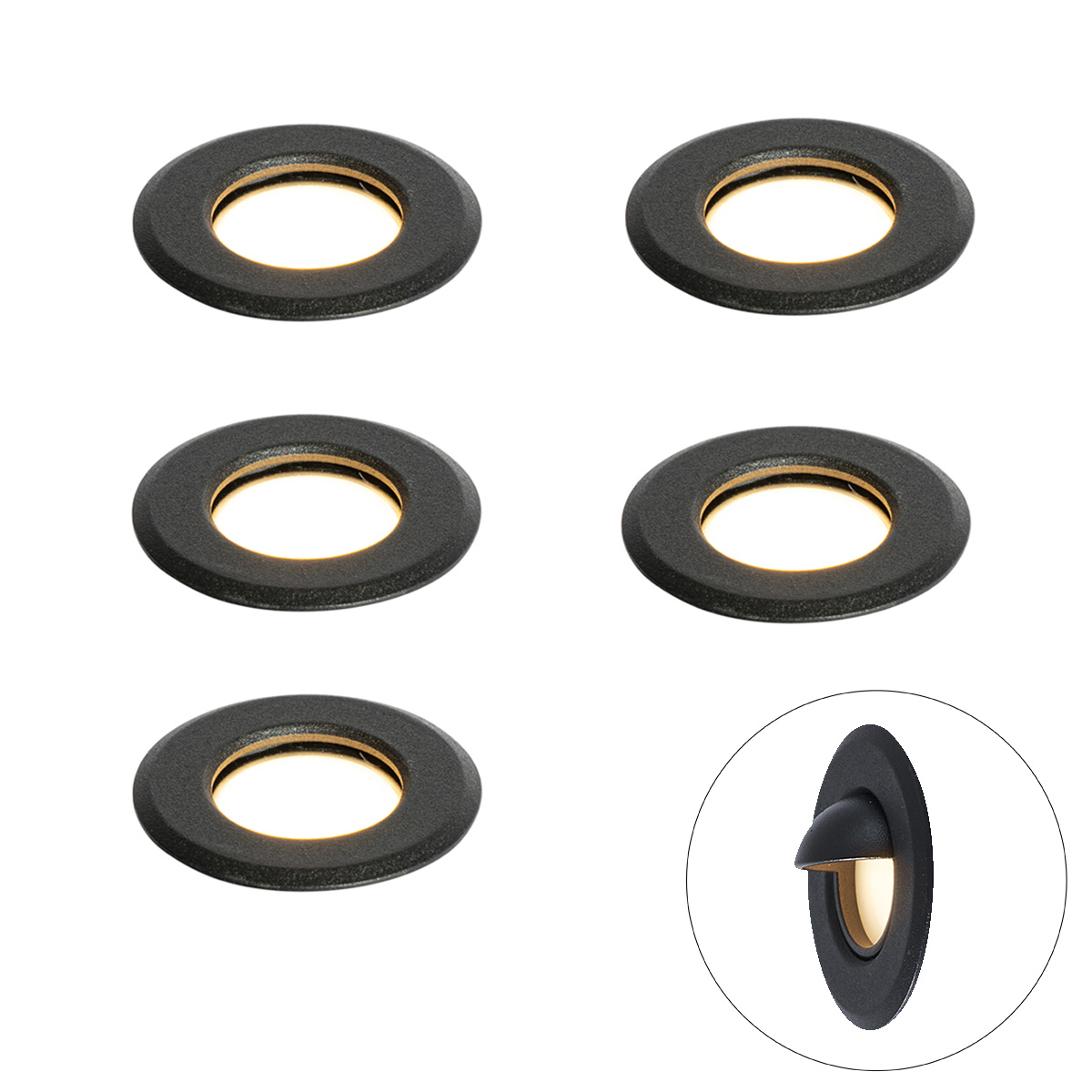 5 darabos modern fekete talajba süllyeszthető spotlámpa LED-del, IP67 - Linsey