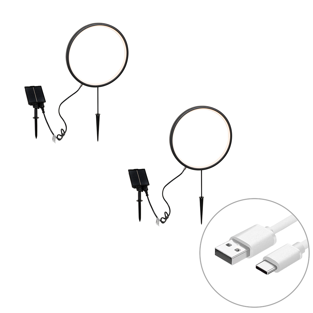 2 db fekete Adalind kerti tükörlámpa szett 60 cm, újratölthető LED-del és napelemmel, IP65