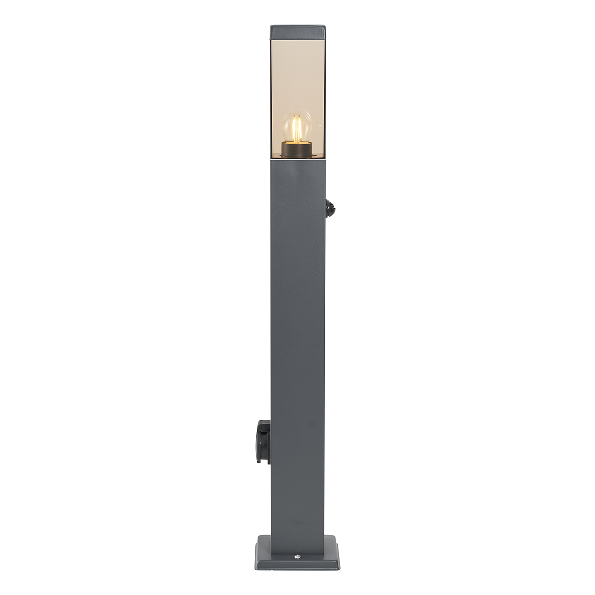 Lámpara de exterior gris oscuro con cristal ahumado de 80 cm IP44 con enchufe y sensor de movimiento - Malios