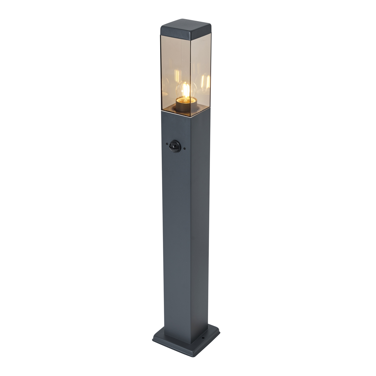 Lampada da esterno grigio scuro con vetro fumé 80cm IP44 con presa e sensore di movimento - Malios