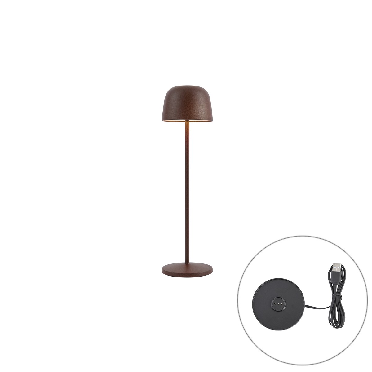 Asztali lámpa rozsdabarna LED-del, újratölthető, töltőállomással IP65 - Raika
