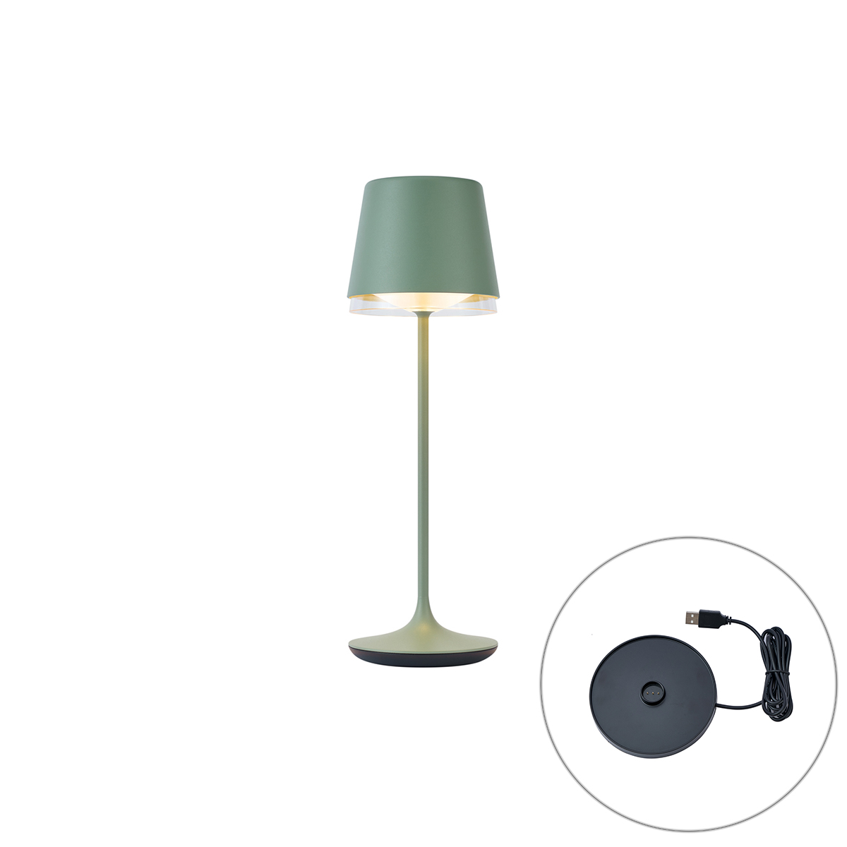 Asztali lámpa zöld LED-del IP65 újratölthető töltőállomással - Bass