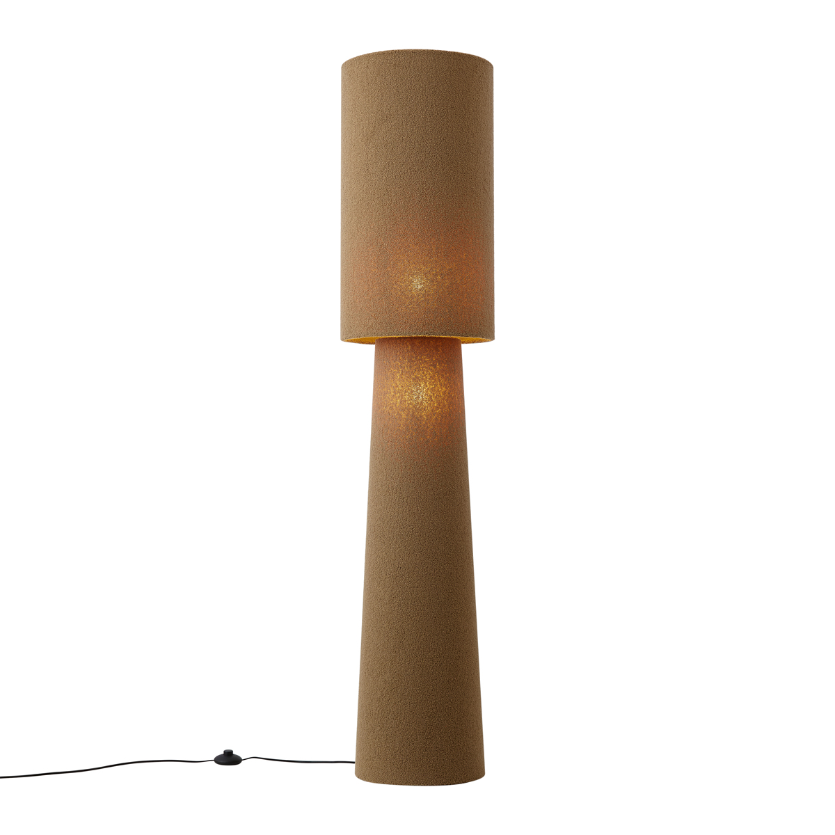 Japandi stojací lampa hnědá látka teddy 2-světlo - Trompet