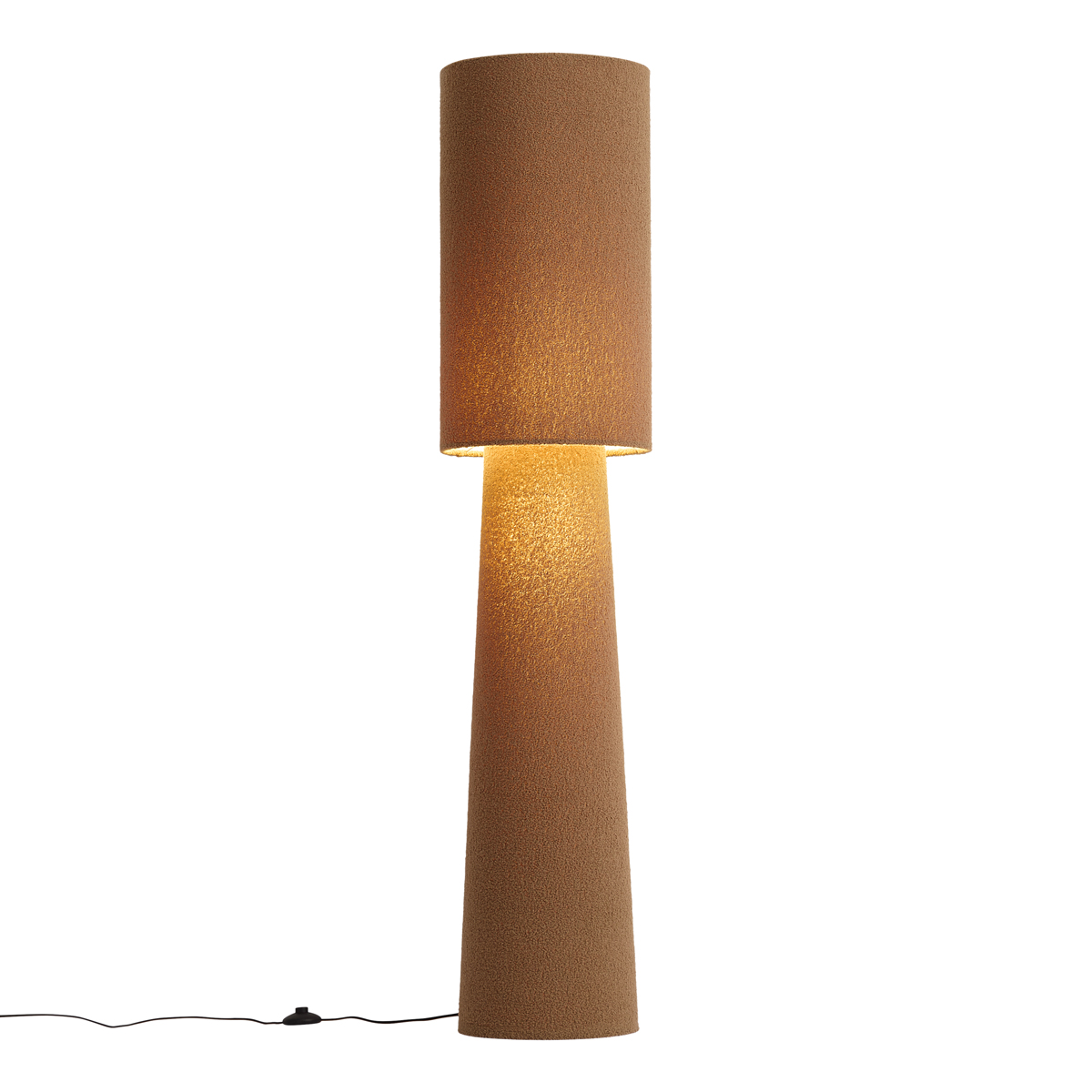 Japandi stojaca lampa hnedá látka Teddy 2-svetelná - Trompet