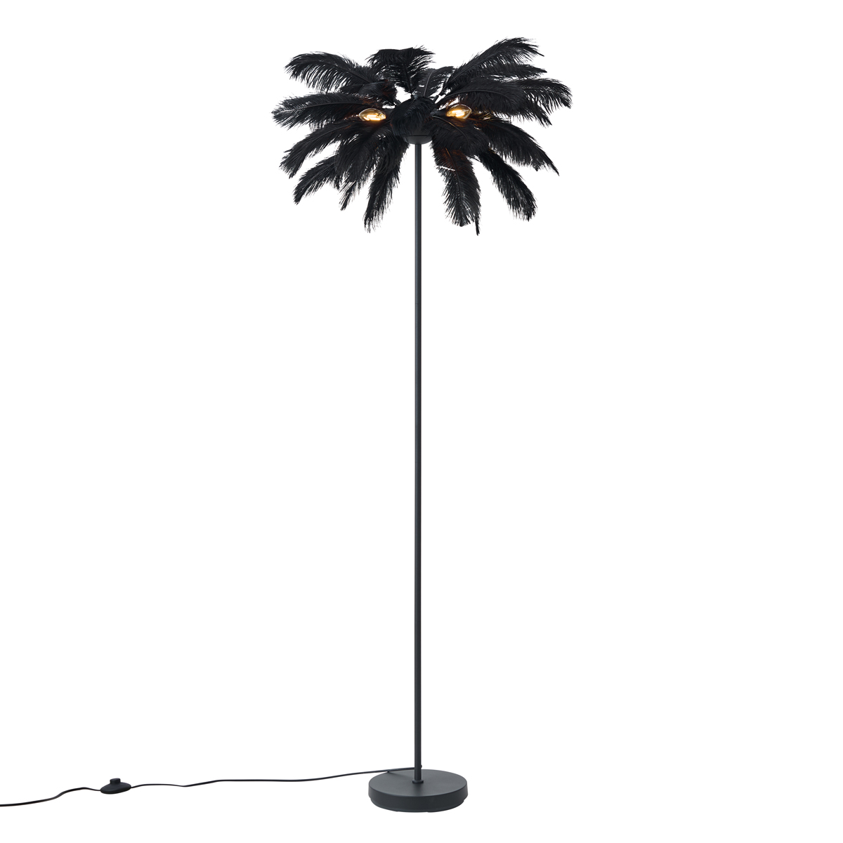 Art Deco állólámpa fekete, fekete tollakkal - Peahen