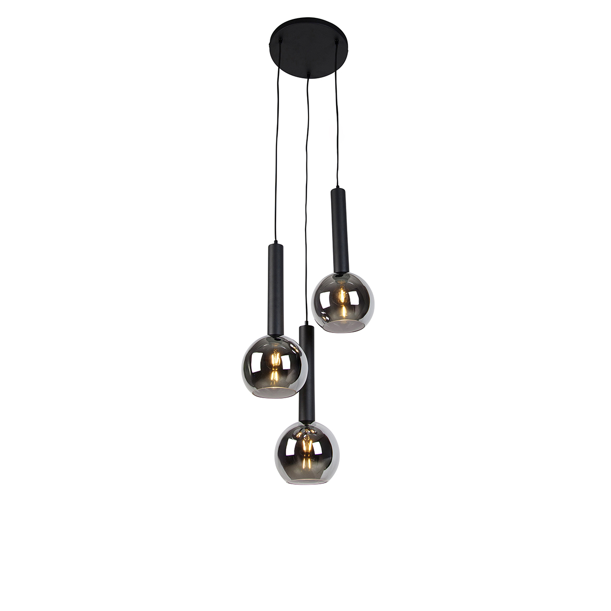 Moderné závesné svietidlo čierne s dymovým sklom 3-svetlá - Clayton