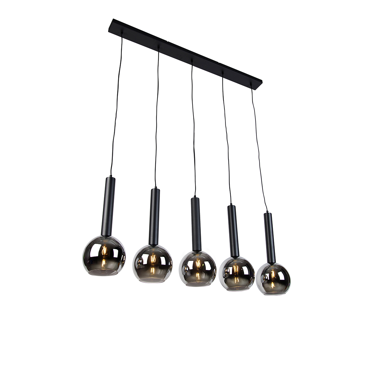 Moderné závesné svietidlo čierne s dymovým sklom 5-svetiel - Clayton