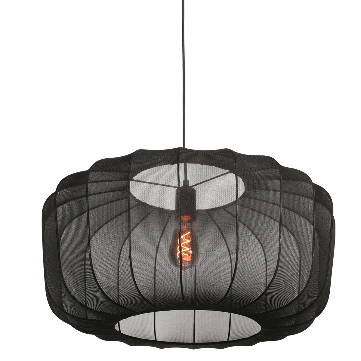 Japandi függőlámpa fekete színben, szövetbúrával, 60 cm - Sable