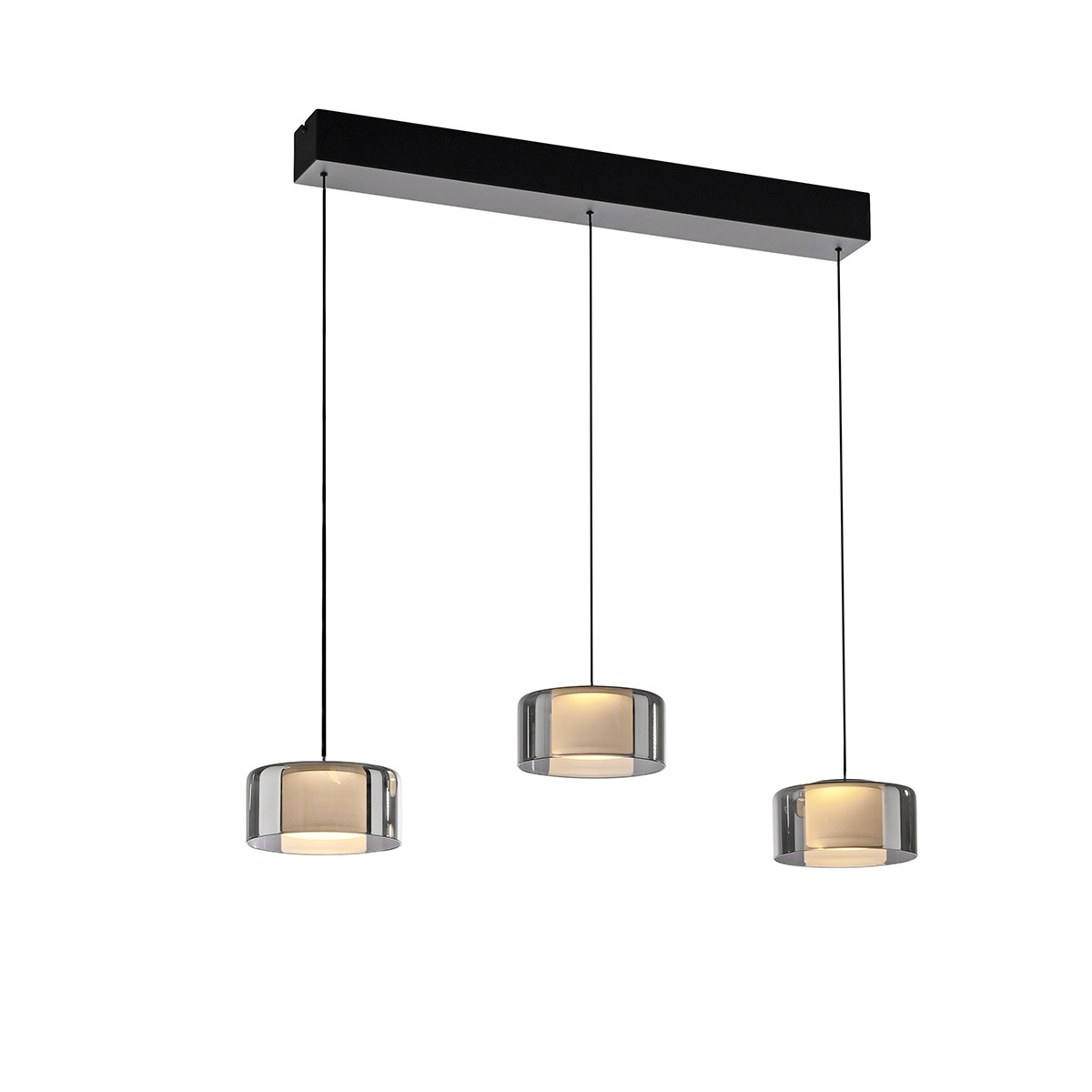 Hanglamp zwart met smoke glas incl. LED 3-lichts easylift - Rika
