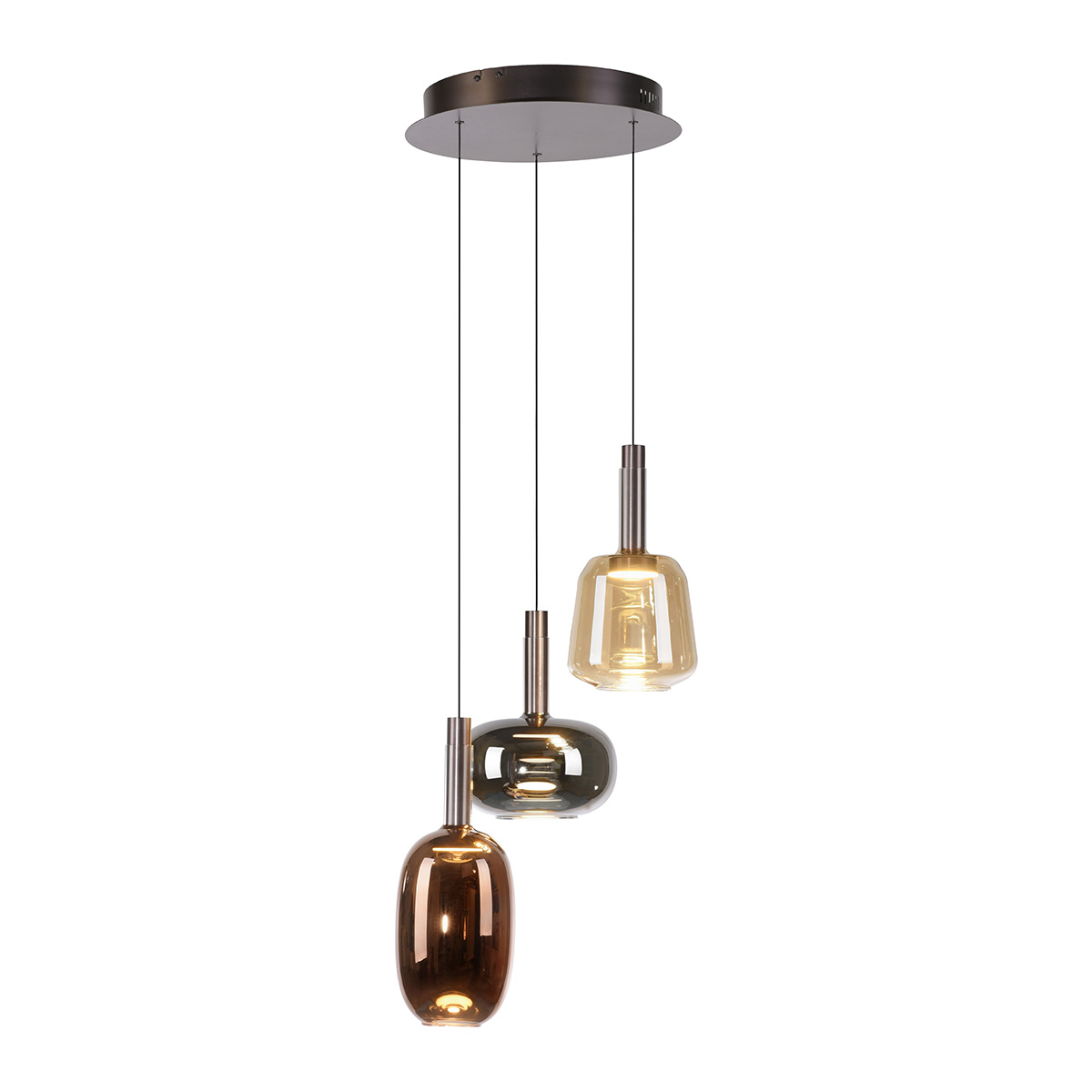 Fekete függőlámpa többszínű, kerek üveggel, LED-del, 3 izzós, Easylift - Irides