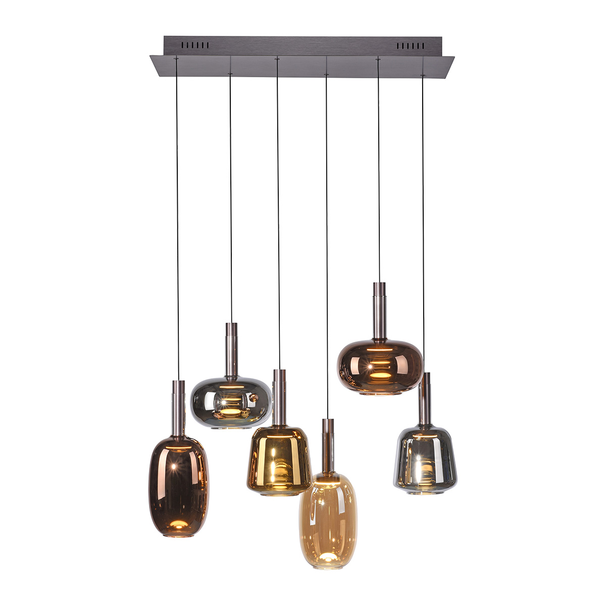 Fekete függőlámpa többszínű üveggel, LED-del, 6 izzós, Easylift rendszerrel - Irides