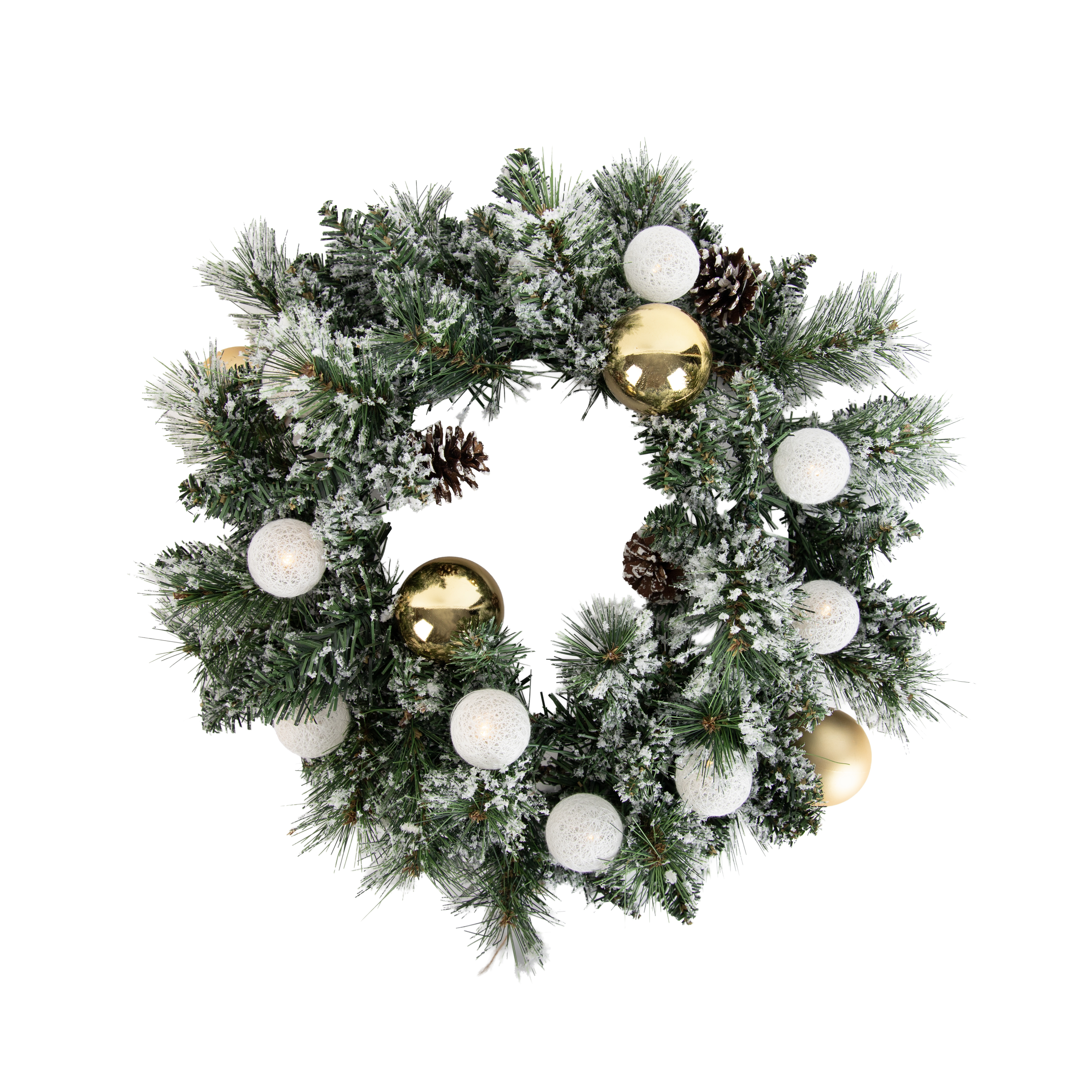 Karácsonyi koszorú fehér arannyal 45 cm LED-del és időzítővel - Jack