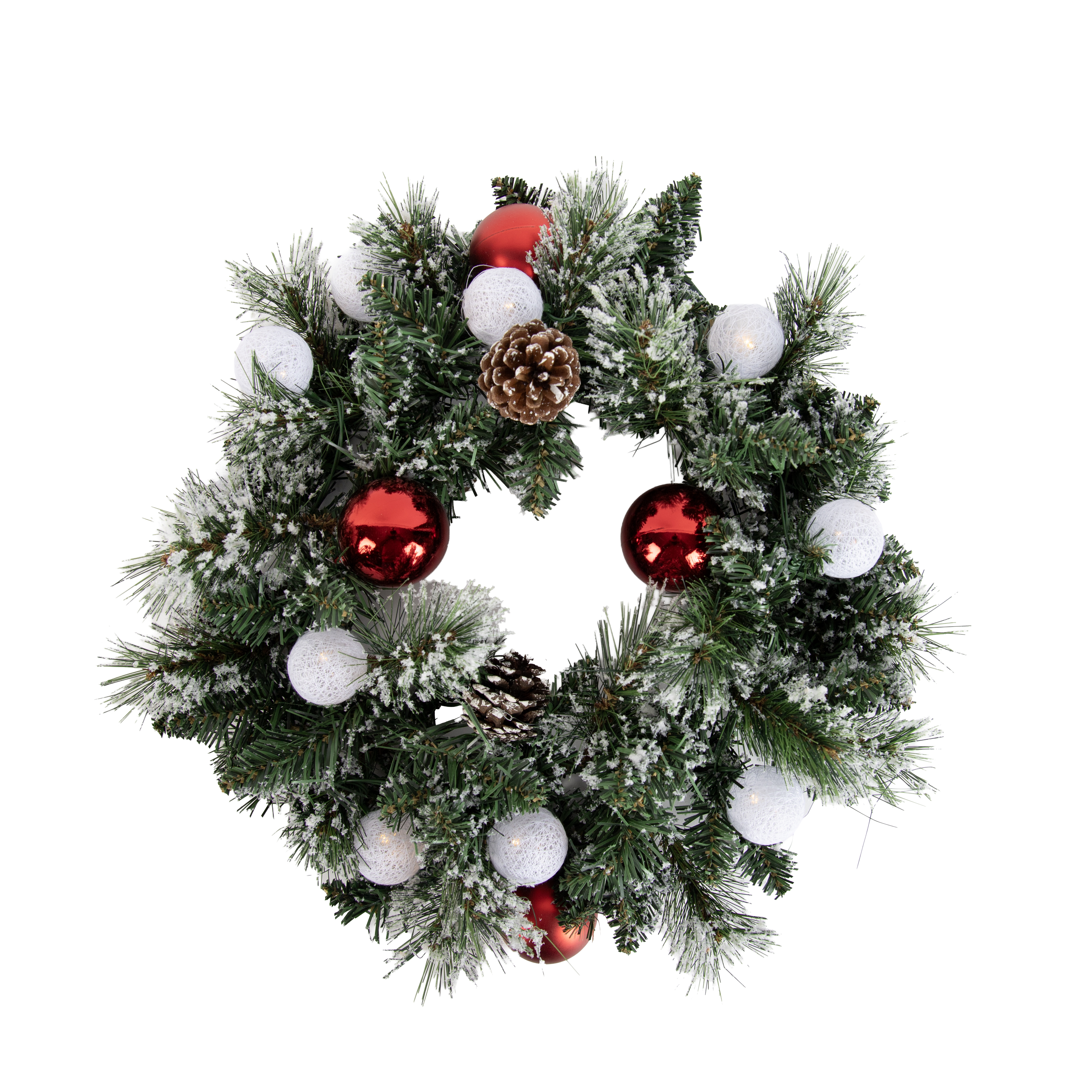 Karácsonyi koszorú piros-fehér 45 cm LED-del és időzítővel - Jack