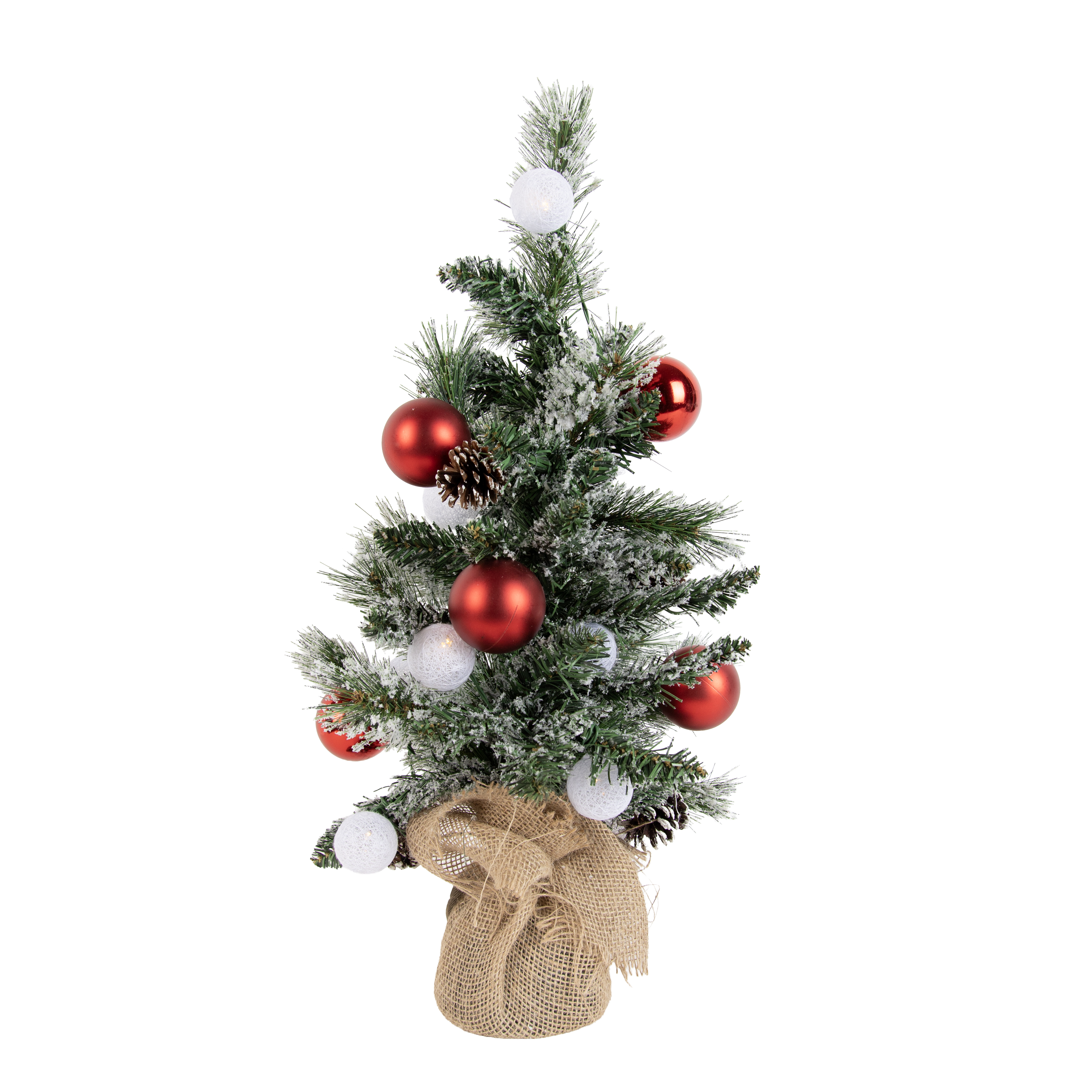 Fehér karácsonyfa pirossal 60 cm LED-del és időzítővel - Jack